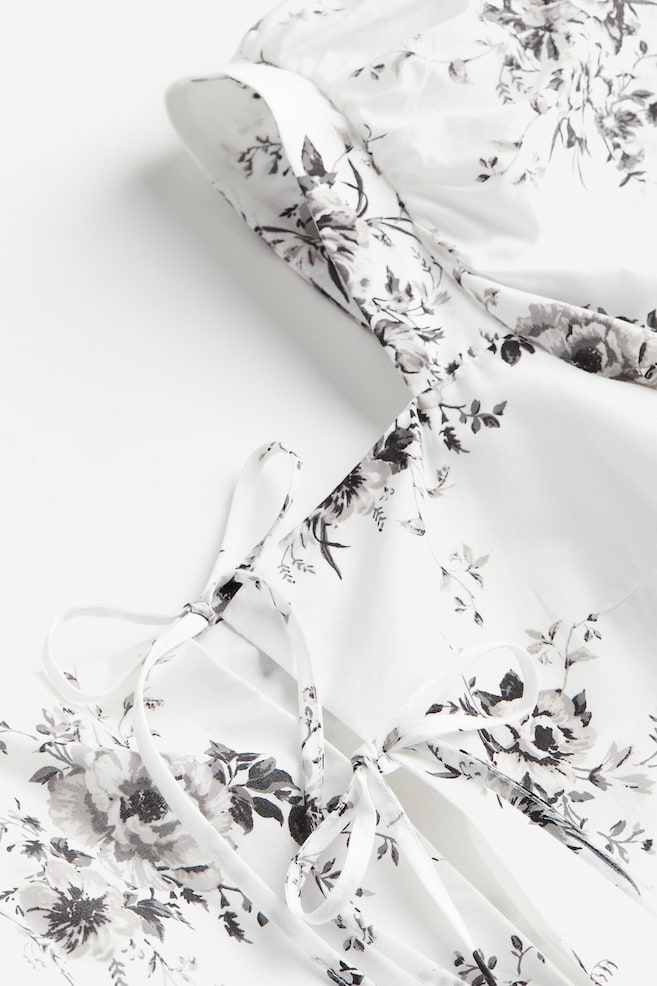 Puff-sleeved poplin dress - White/Floral - 5