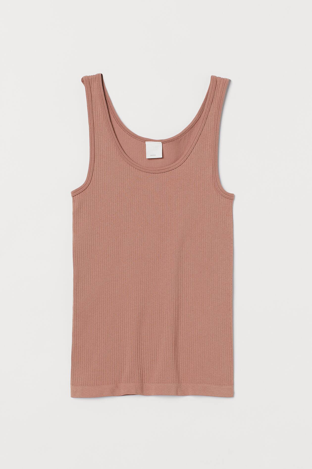 Seamless Tank Top - Sleeveless - Regular length - Dusty rose/ribbed ...