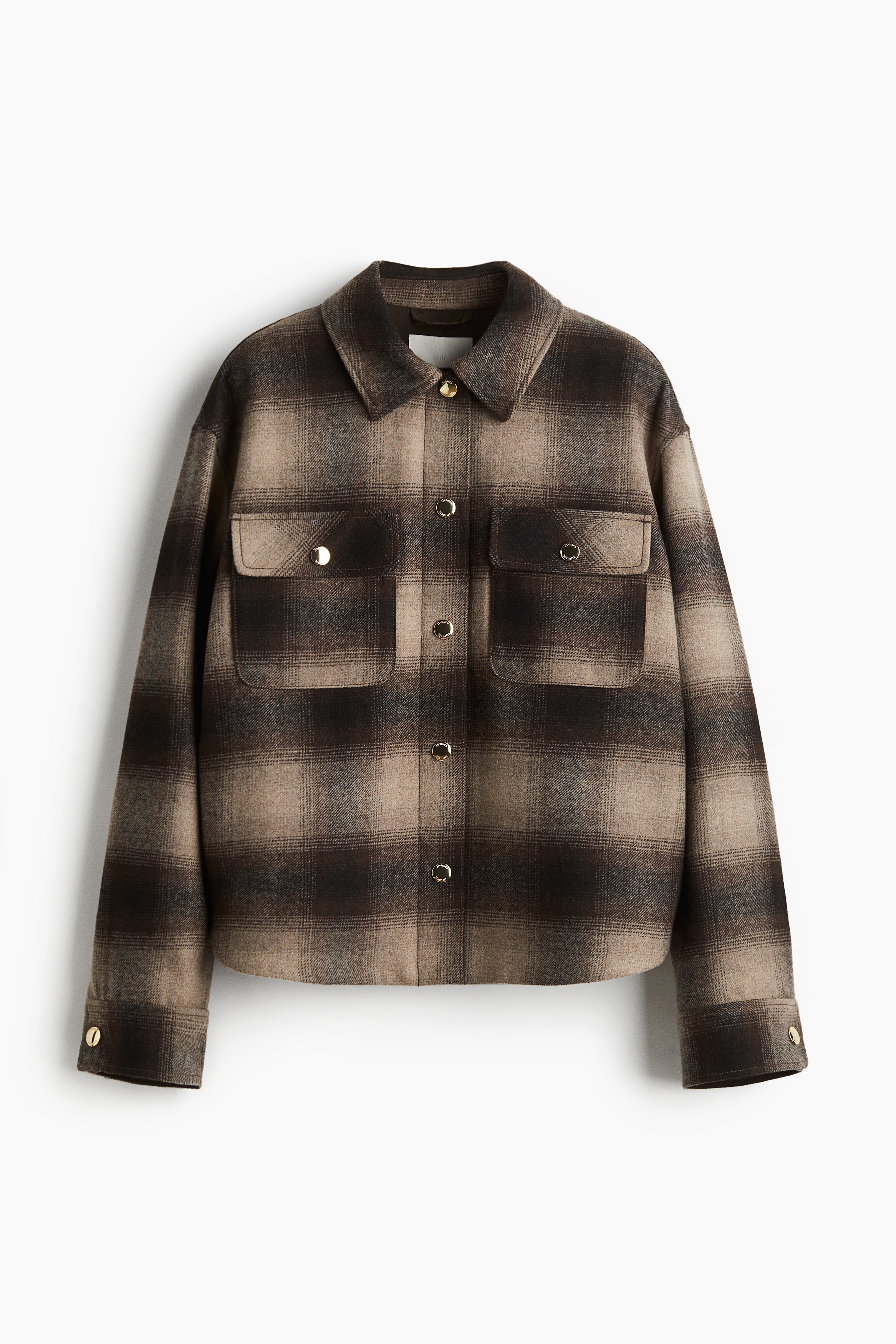 Oversized shacket - Dark brown/Checked/Light beige/Checked