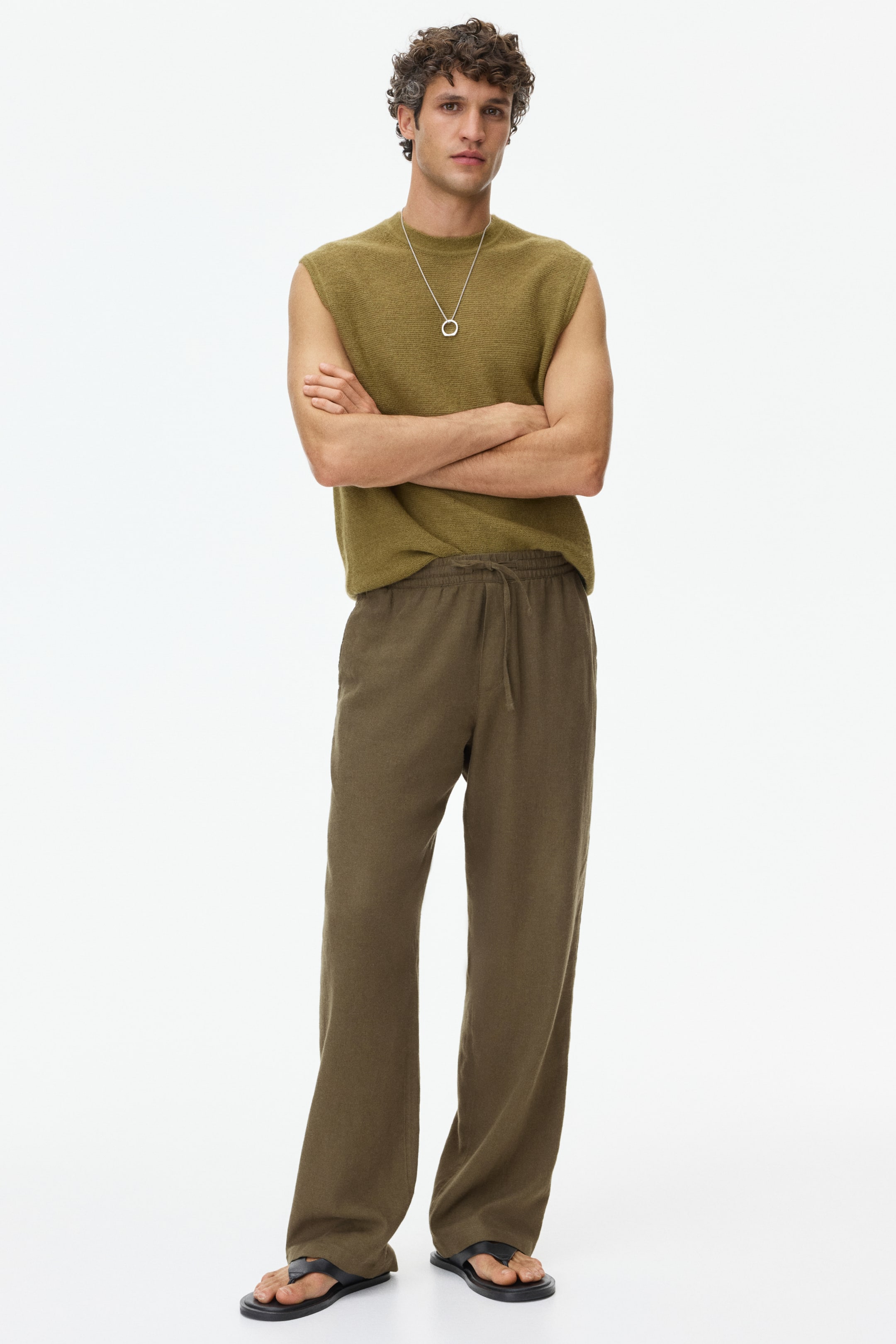 Grotere afbeelding bekijken: Broek van linnenmix - Relaxed Fit - Kakigroen - HEREN | H&M NL 1