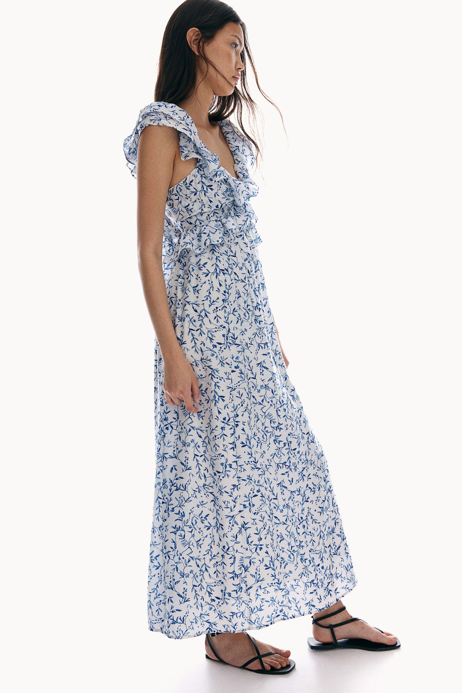 Frill-trimmed midi dress - White/Blue floral/White/Floral/White/Floral - 7