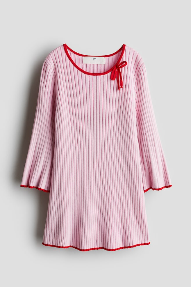 Rib-knit dress - Light pink/White/Black - 1