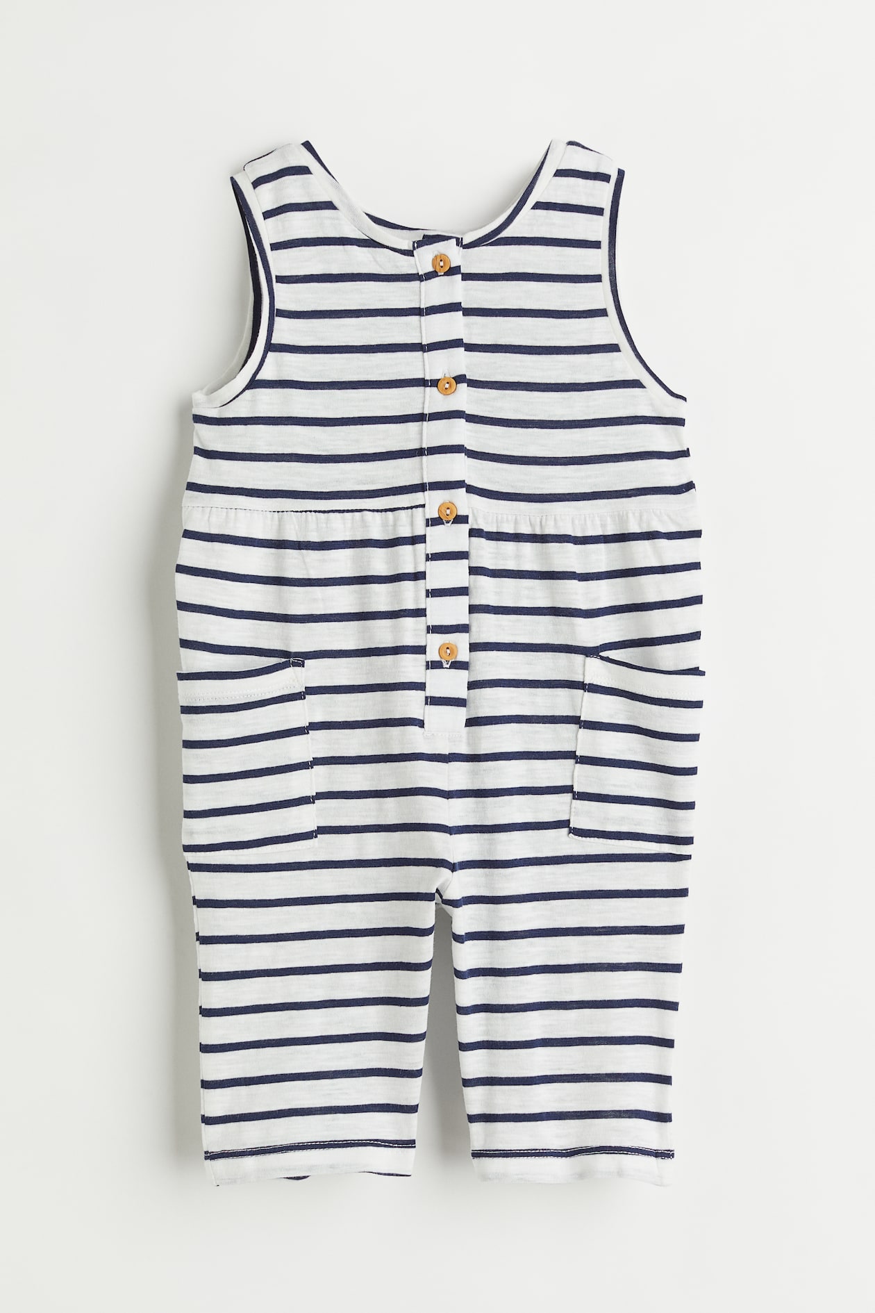 Patterned Cotton Romper Suit - Dark blue/white striped - Kids | H&M US