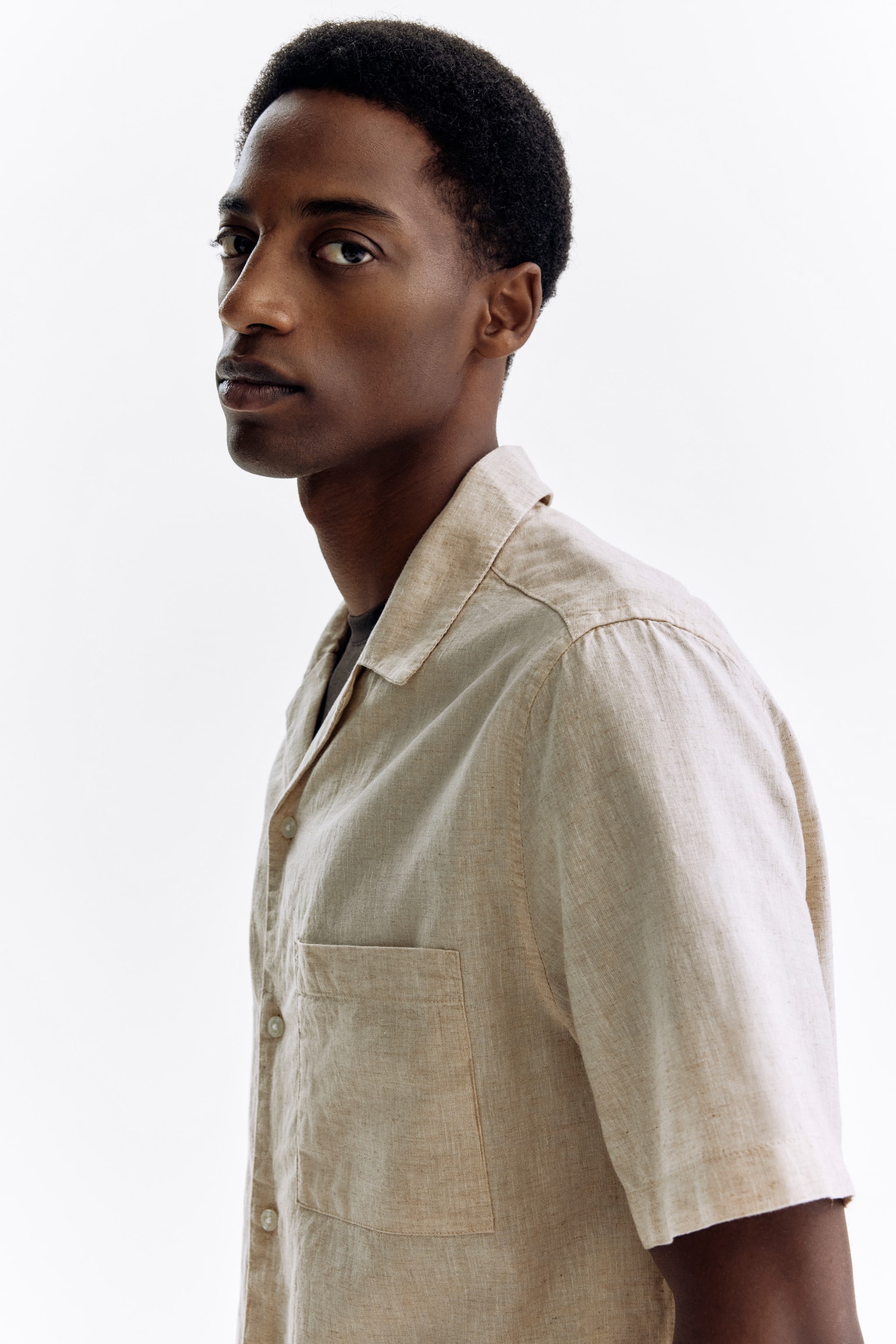 Camisa Regular Fit en mezcla de lino - Beige claro/Verde/Rayas blancas/Café claro/Blanco - 5