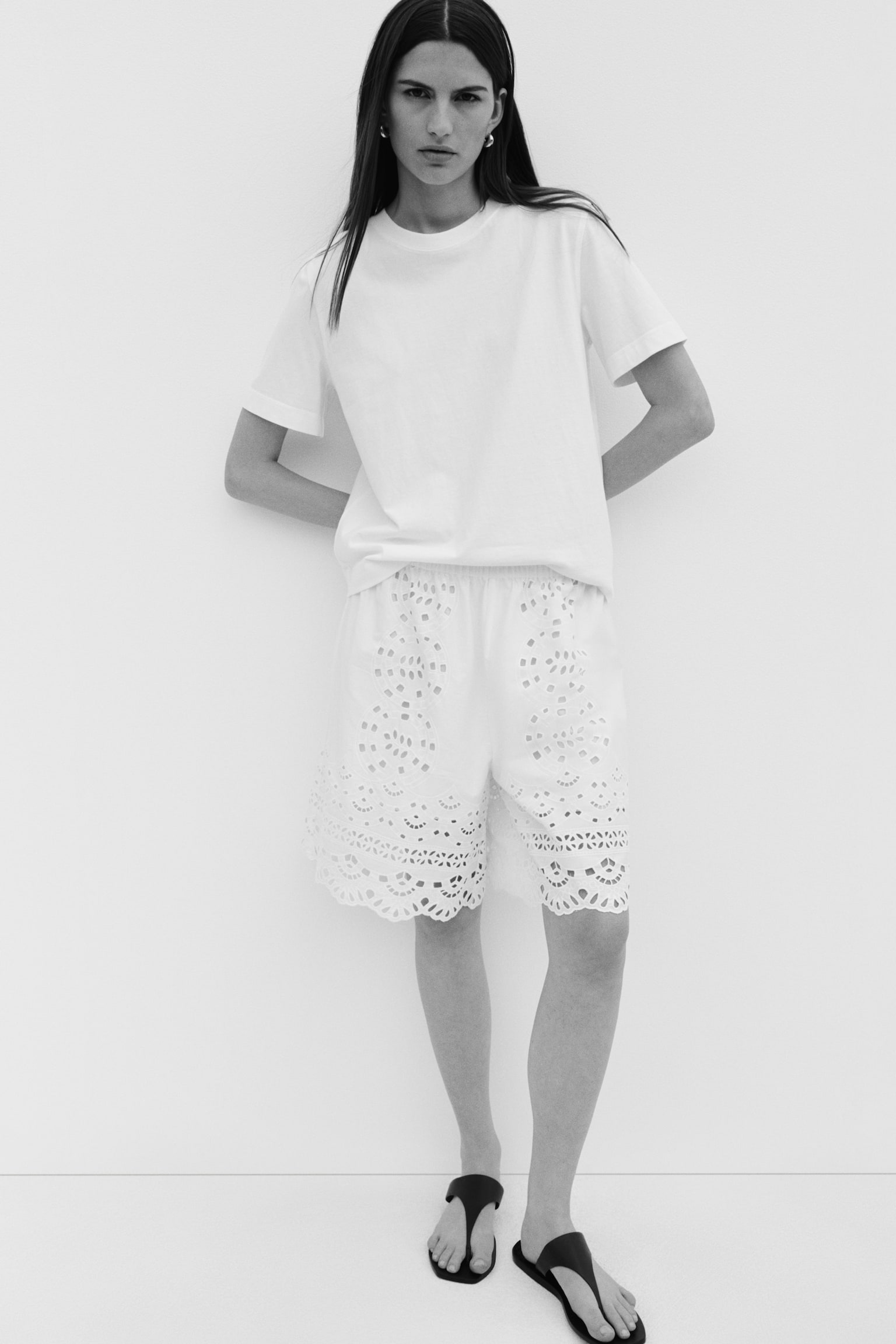 Женские шорты H&M Eyelet-Embroidered, цвет: Белый — фото 3