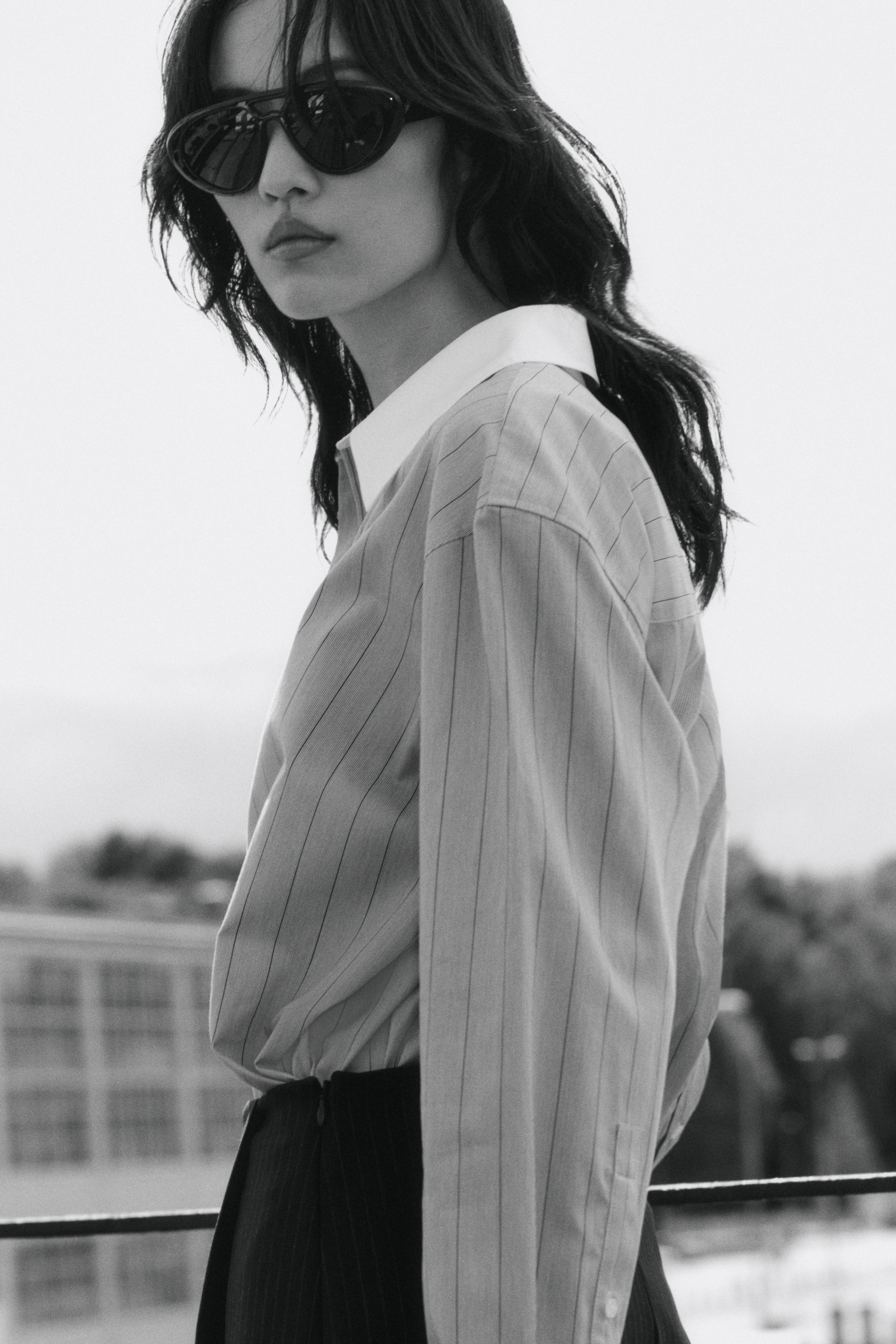 Ladies - Dusty blue/Striped Poplin shirt - Size: XXL  - H&M