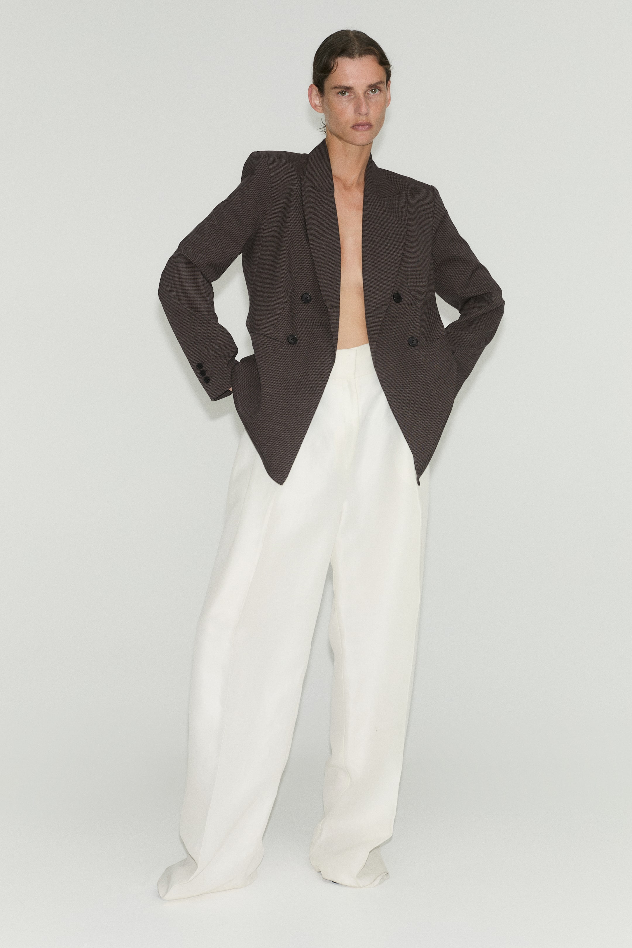 View larger image: Double-breasted throw-on blazer - Dark mole/Dogtooth pattern - Ladies | H&M GB 1