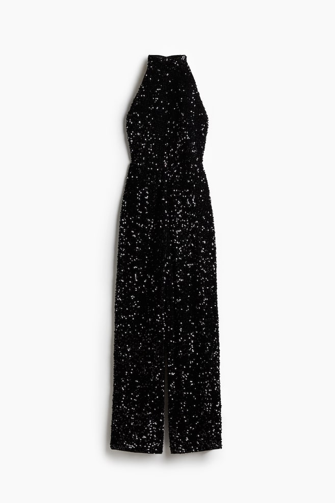 Paillettenbesetzter Neckholder-Jumpsuit - Schwarz - 1