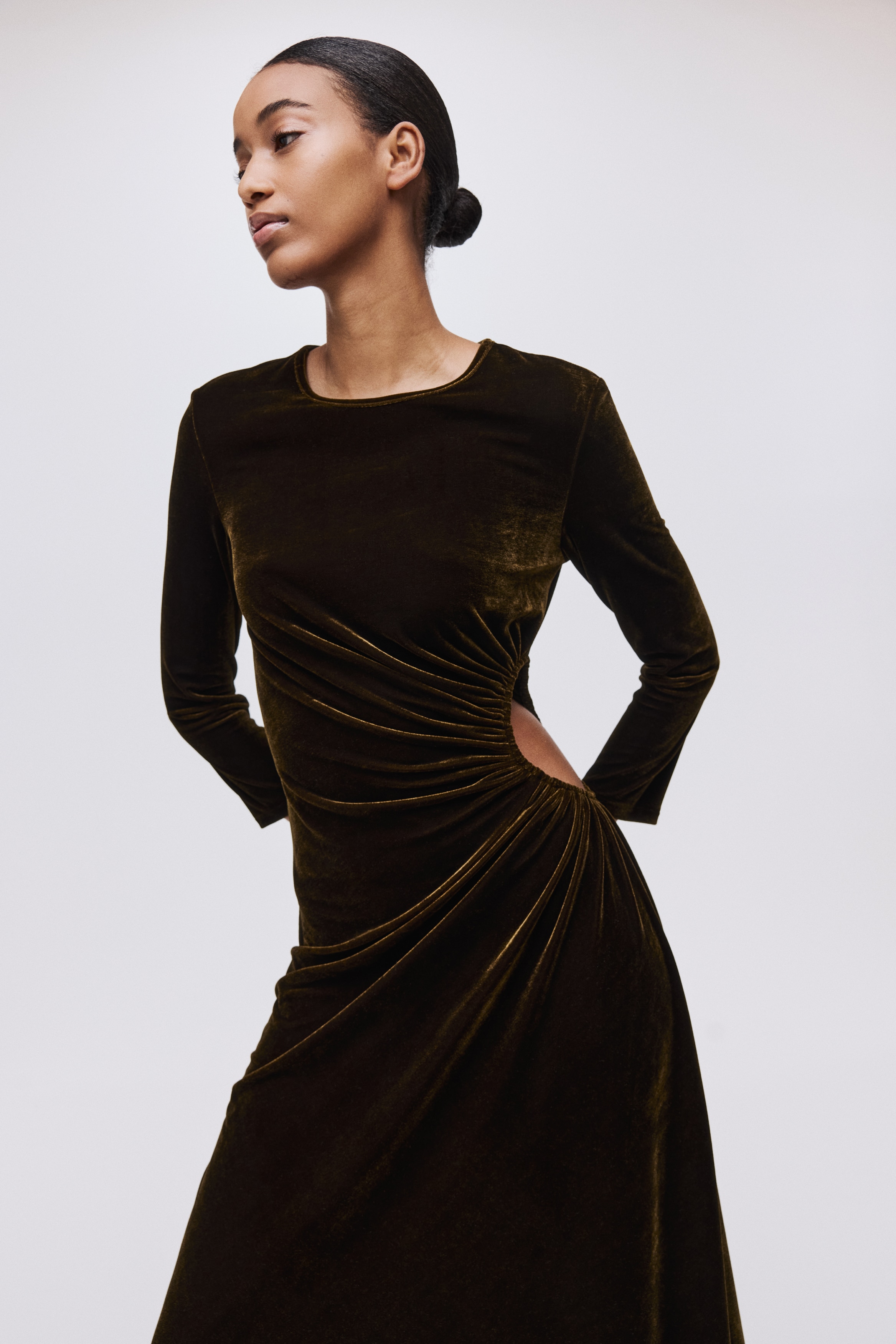 Robe découpée à effet drapé - Vert kaki foncé