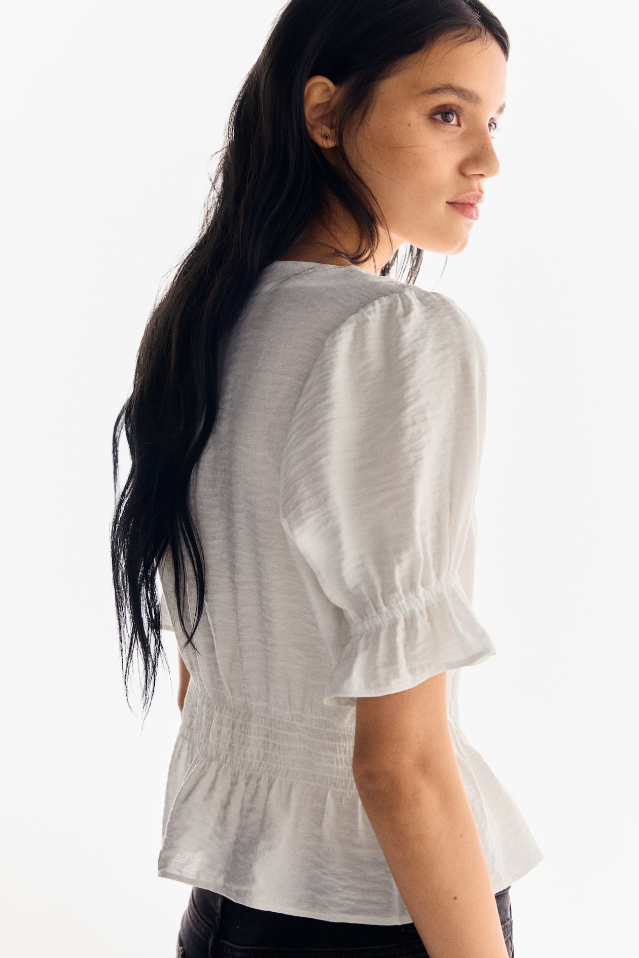 ペプラムブラウス - ホワイト - レディース | H&M JP