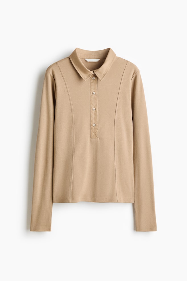 Fitted Polo Shirt - Beige/White/Dark green/Light blue - 1