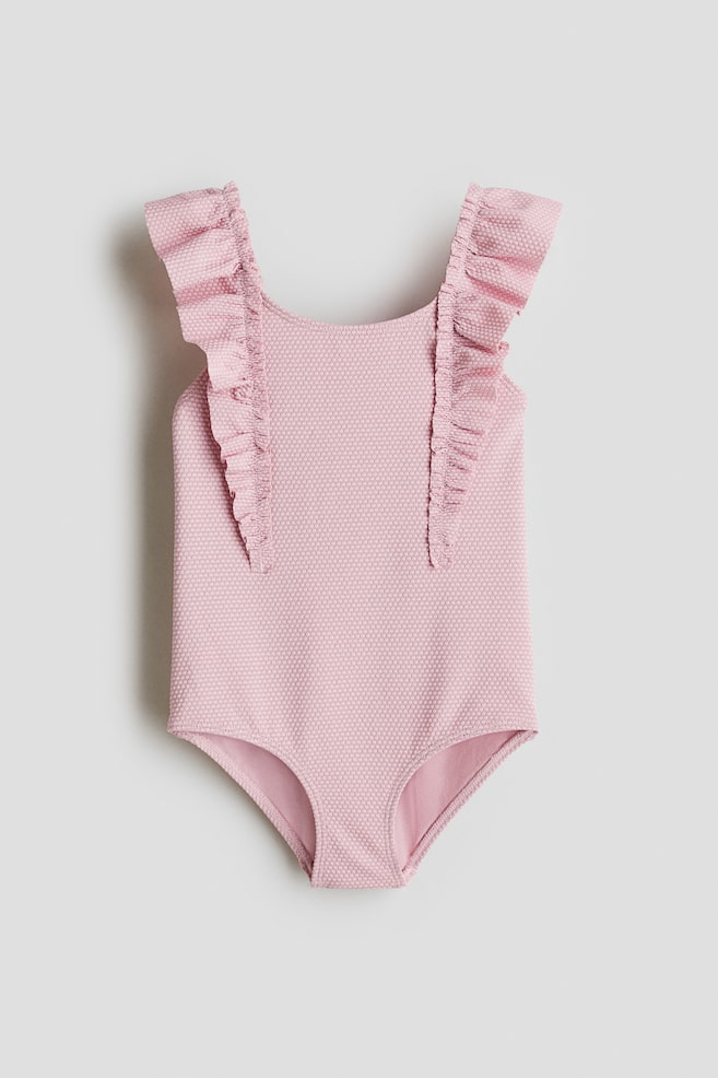 Fato de banho com folhos - Rosa claro - 1