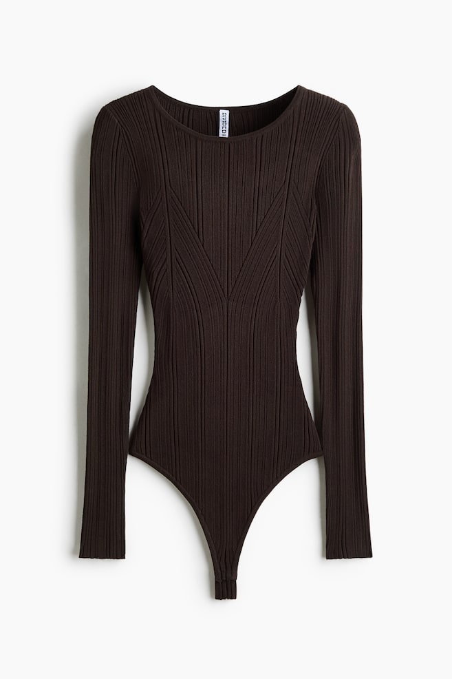 Viscose-blend thong body - Dark brown/Cream - 1