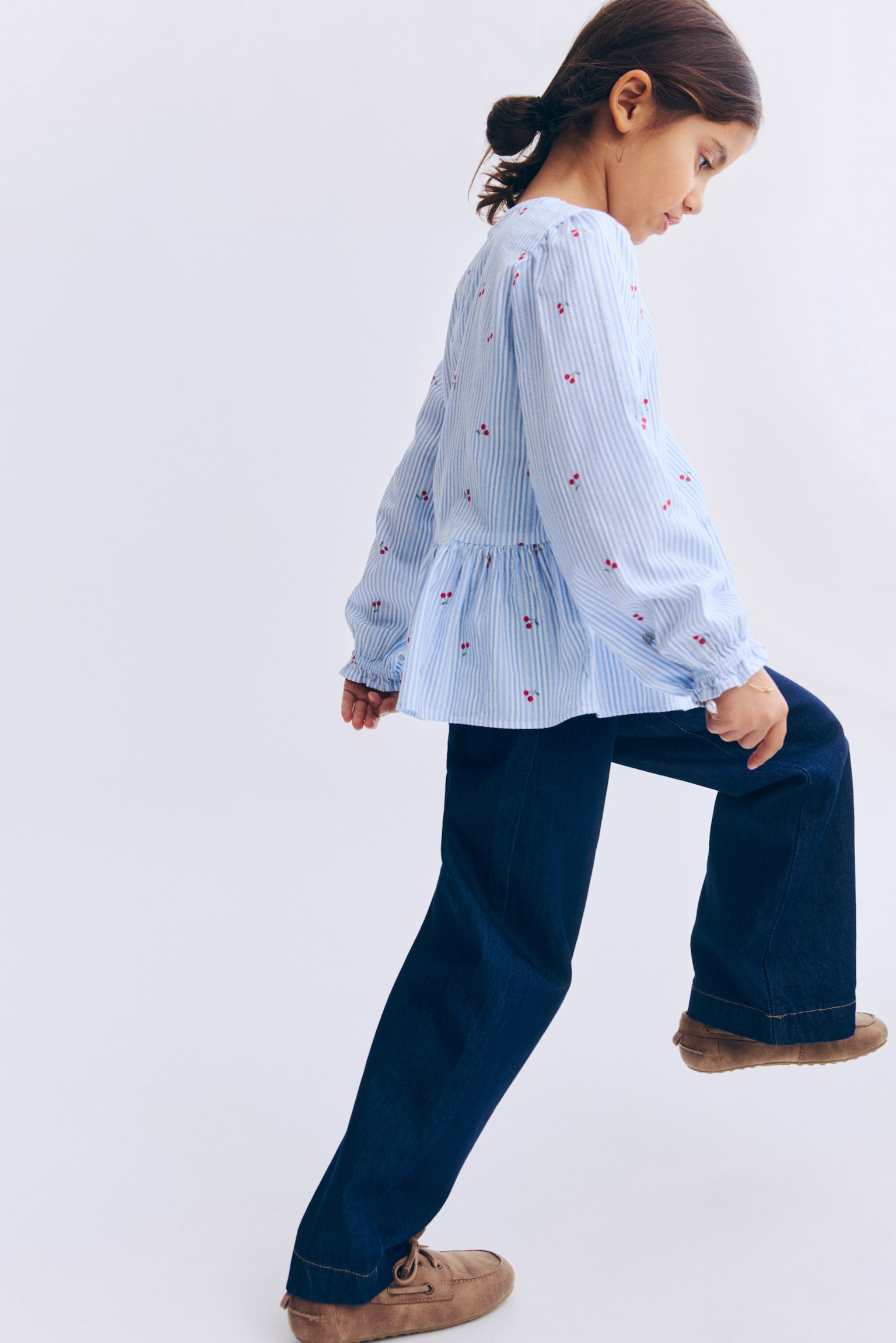 Seersucker peplum blouse - Blue/Cherries - 5