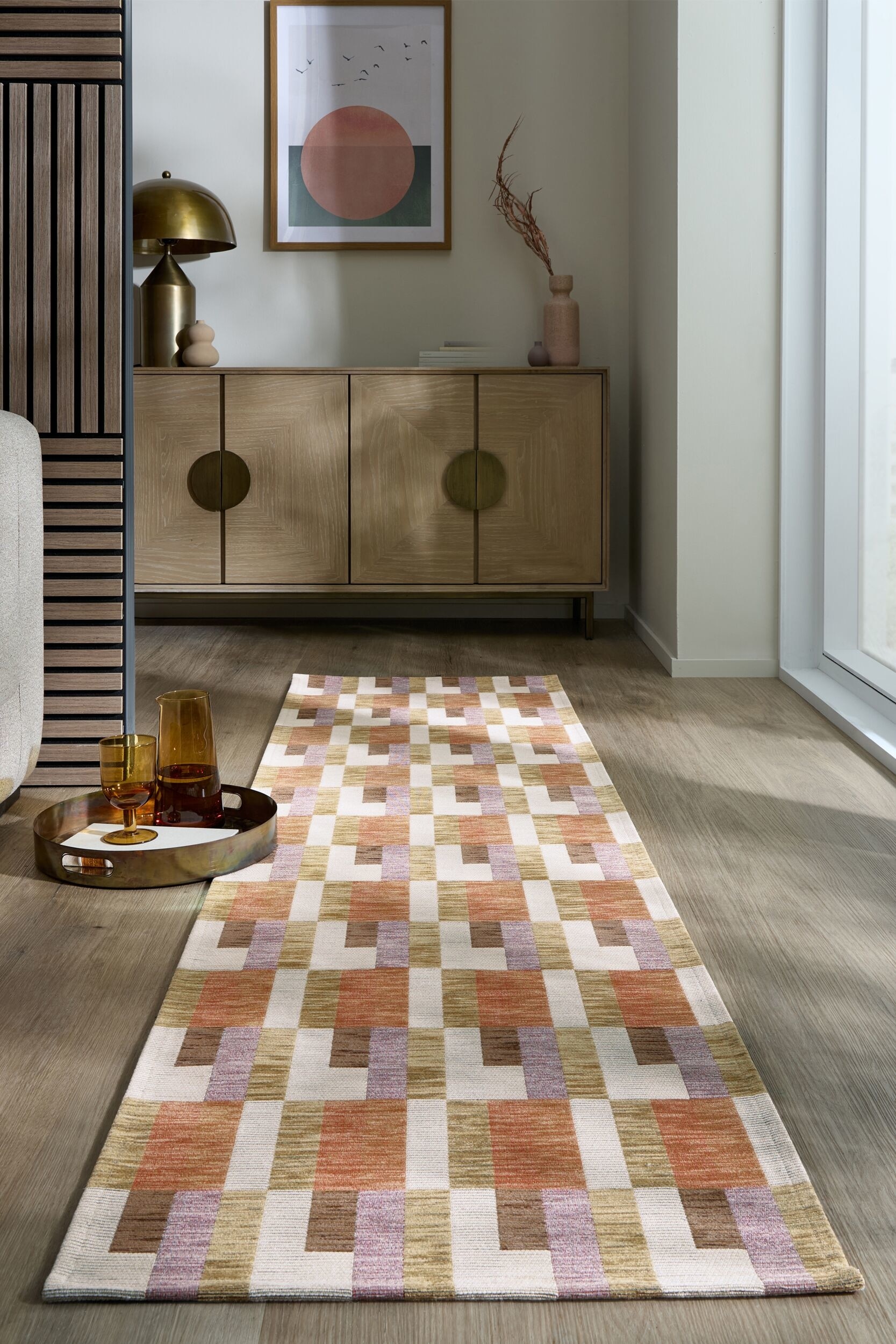 Riley Block Geometric Runner Rug - Natural