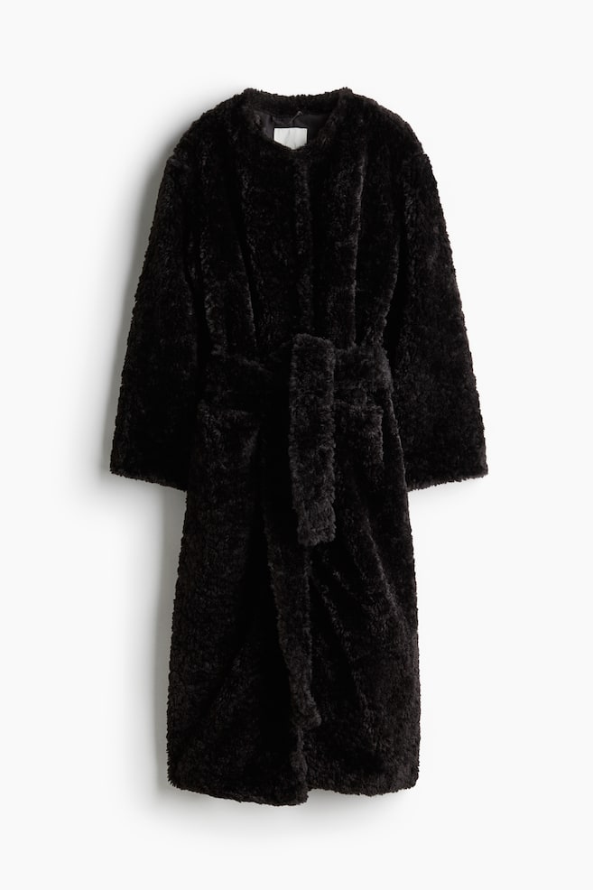 Fluffy tie-belt coat - Dark brown/Mole - 1