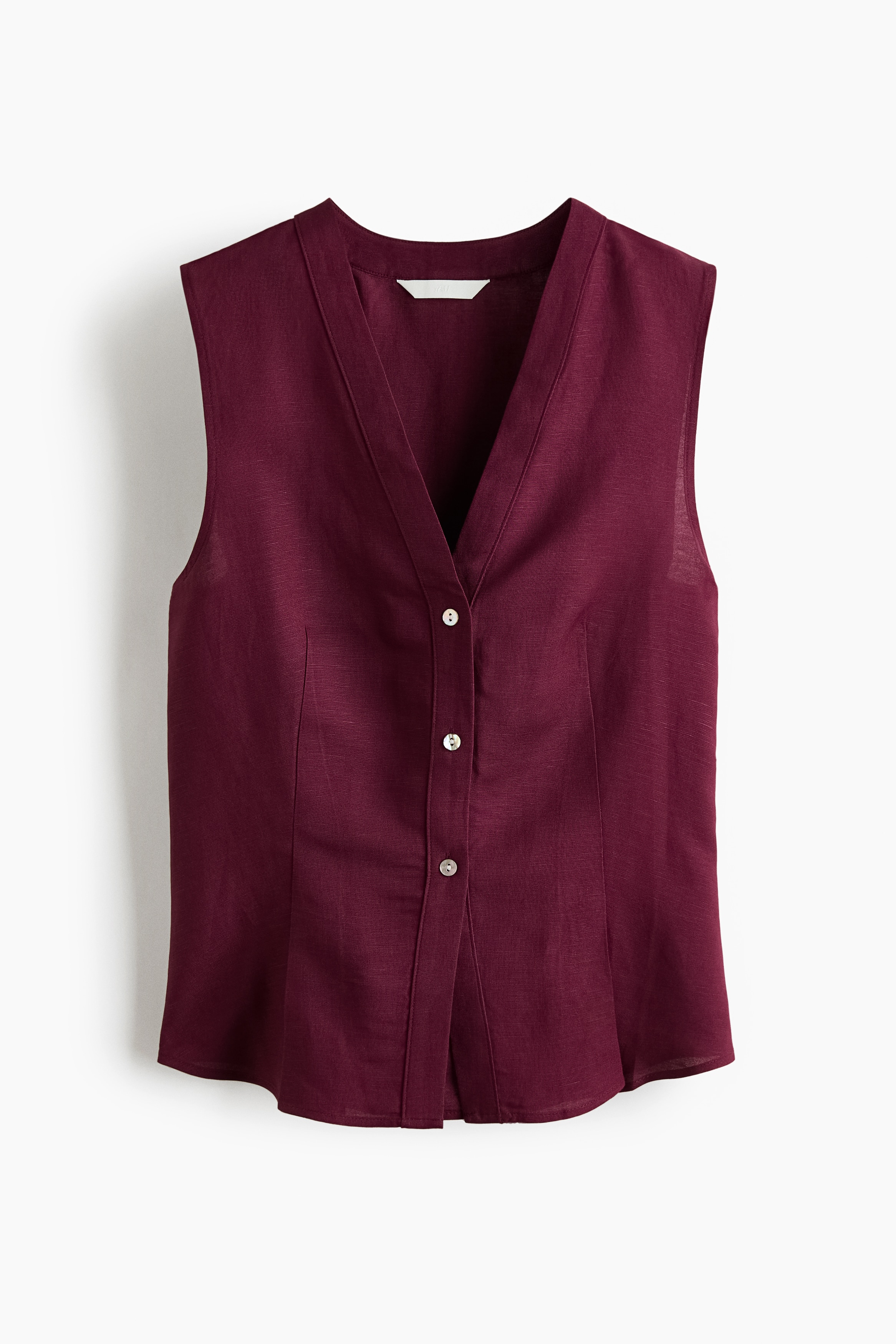Linen-blend V-neck waistcoat - Dark plum red/Beige