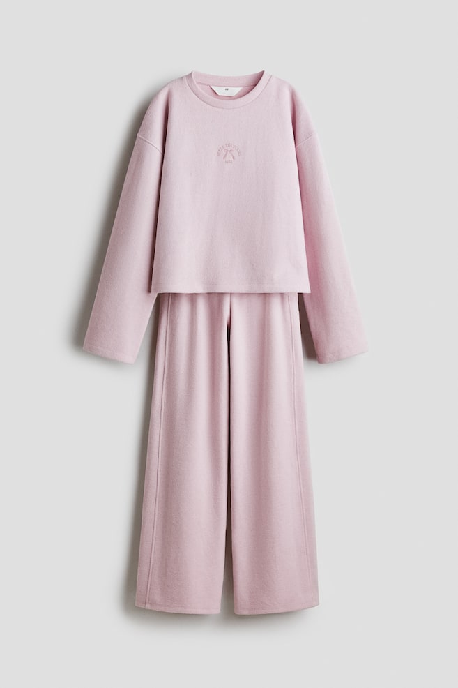 2-piece ribbed jersey set - Light pink/Light beige marl - 1