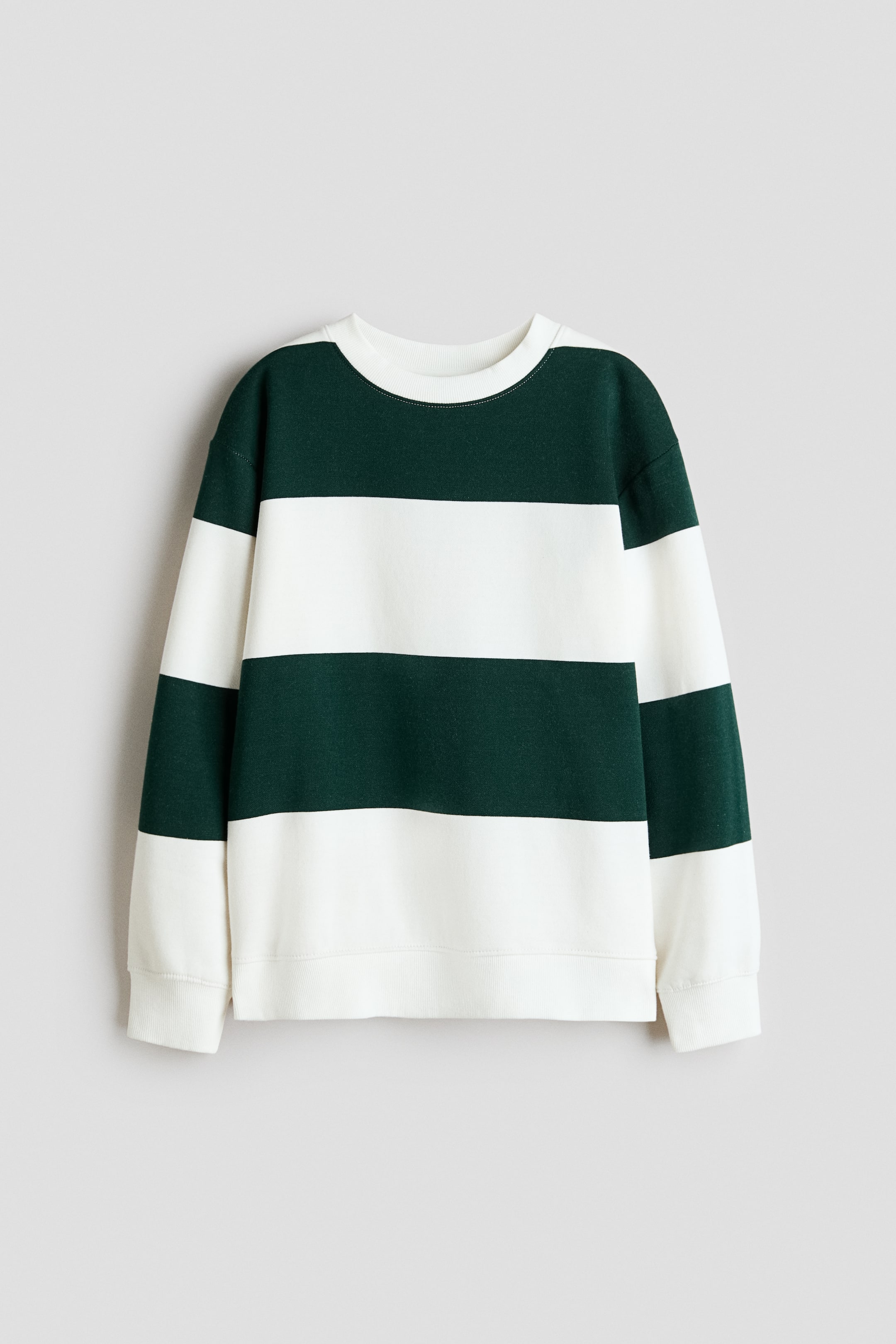 View larger image: Brushed-inside sweatshirt - Dark green/Striped - Kids | H&M 1