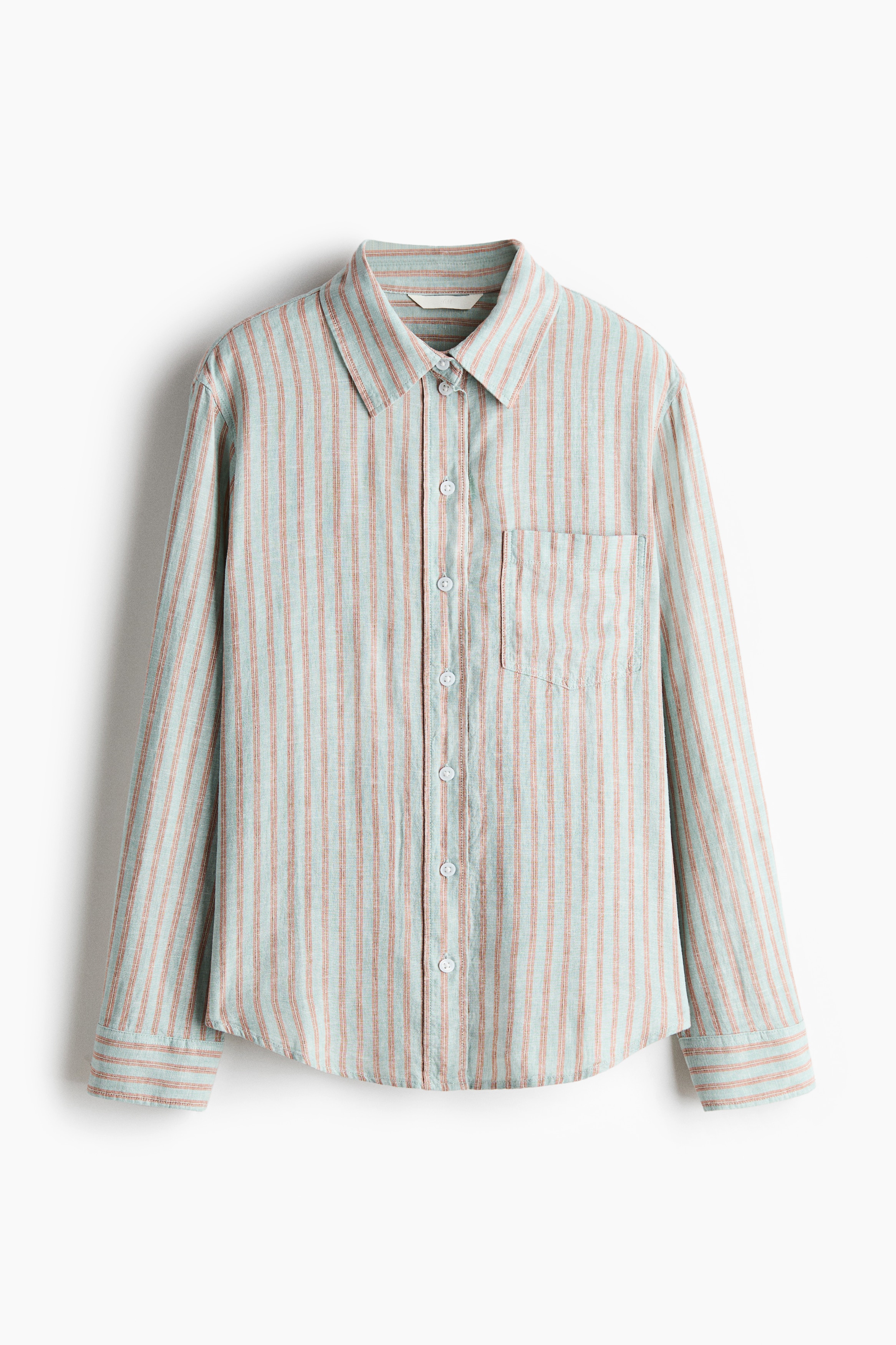 Linen-blend shirt - Light dusty turquoise/Striped/Pink