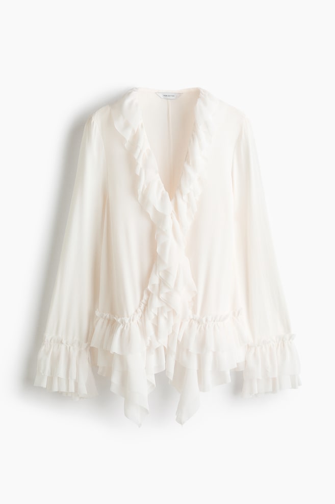 Frill-trimmed blouse - Cream - 1