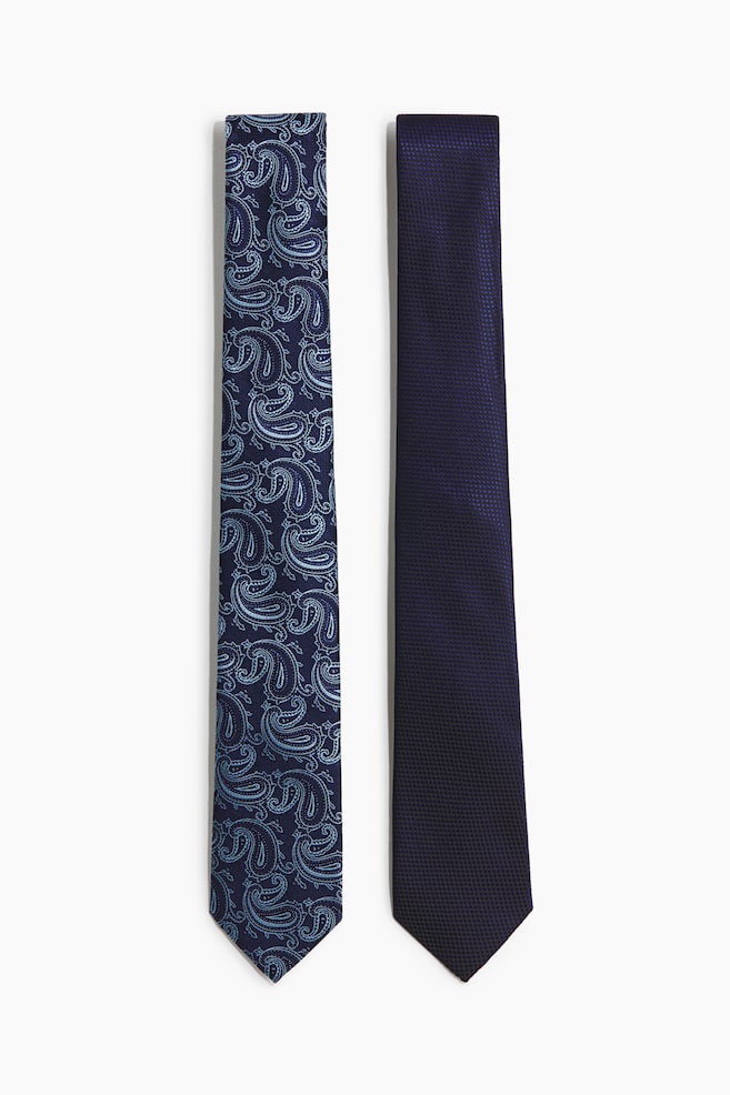 2-Pack Ties - Navy blue/paisley/Dark green/striped - 1