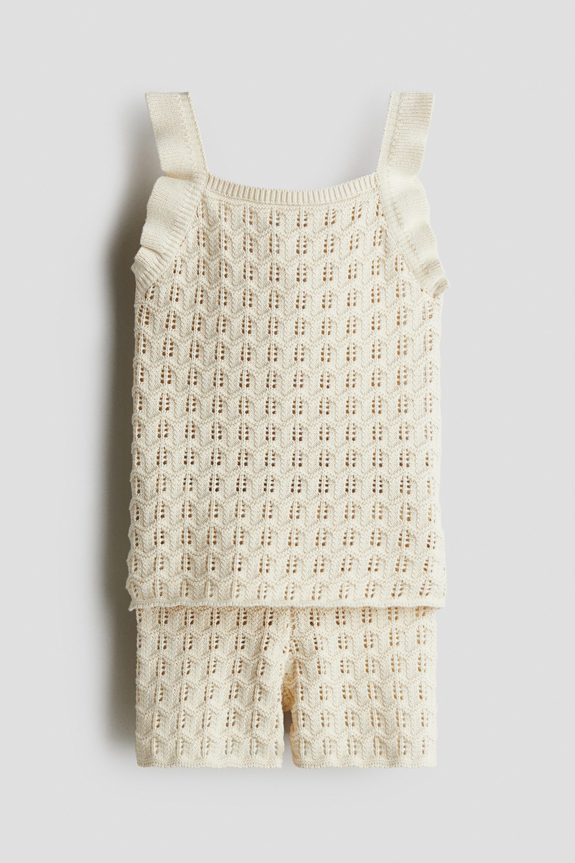 2-delat pointellestickat bomullsset - Crèmevit