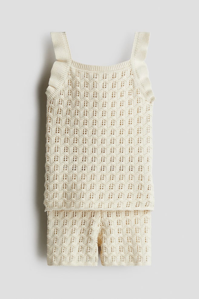 2-piece cotton pointelle-knit set - Cream/White/Black - 1