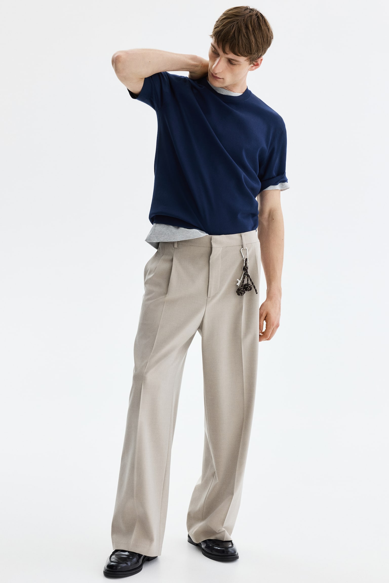 Stickad T-shirt Slim Fit - Mörkblå/Svart/Beige/Vit - 5