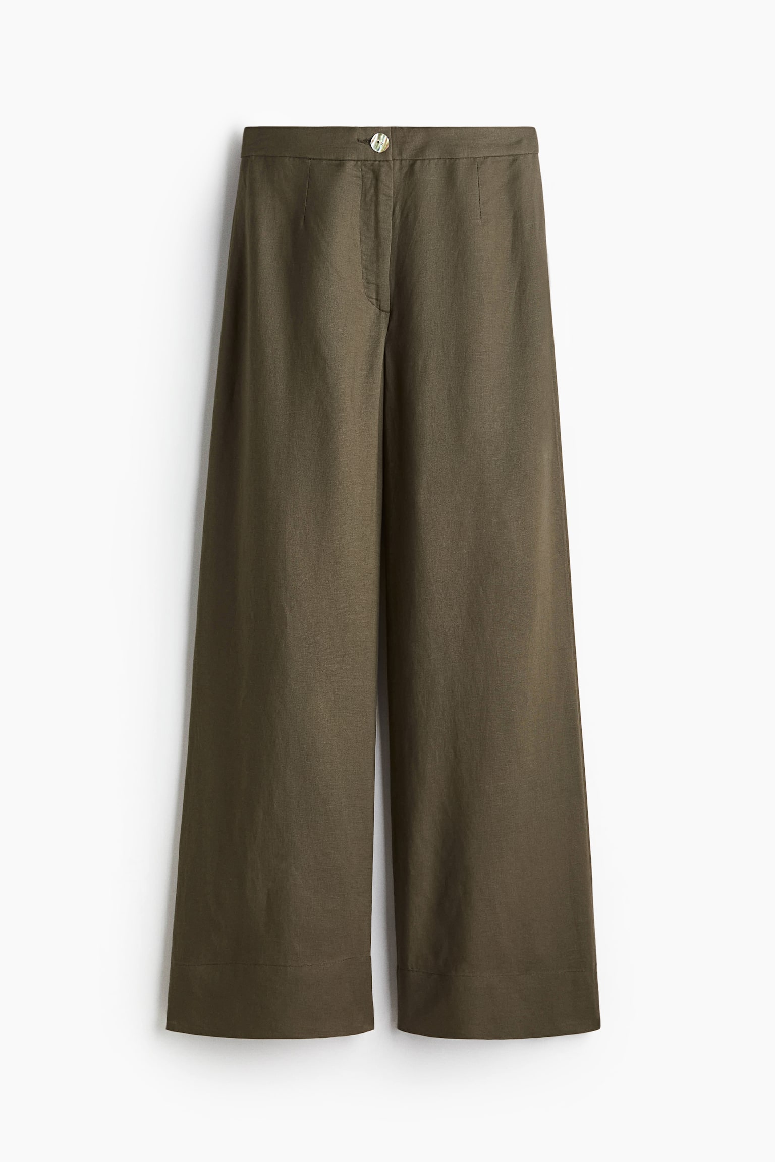 Брюки H&M Linen-Blend, цвет: Тёмный хаки зелёный — фото 1