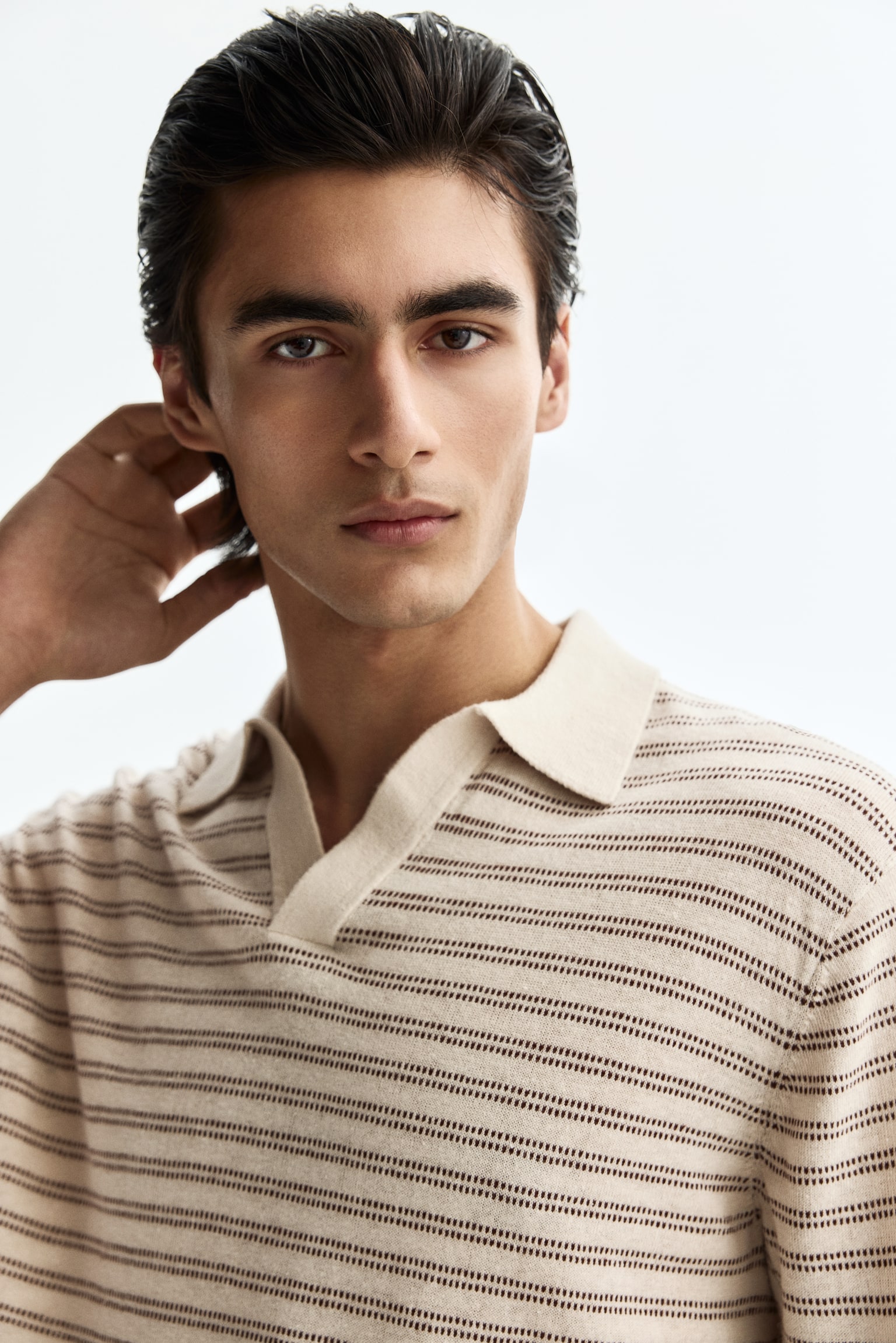 Regular Fit Linen-blend polo shirt - Beige/Striped/Black/Striped/Dark khaki green/Striped/Brown/Striped - 6