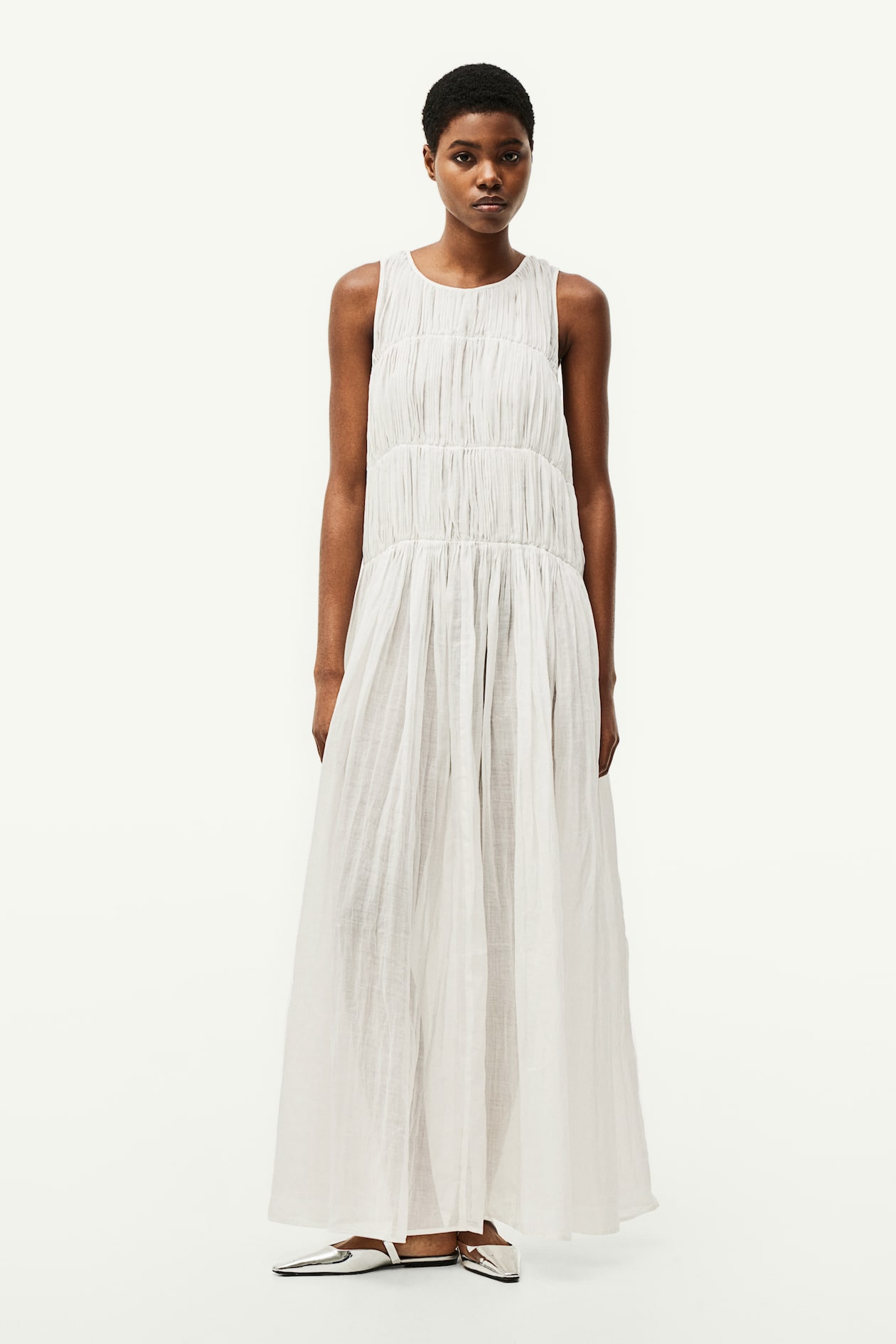 Ramie maxi dress - Round neck - Sleeveless - White - Ladies | H&M GB