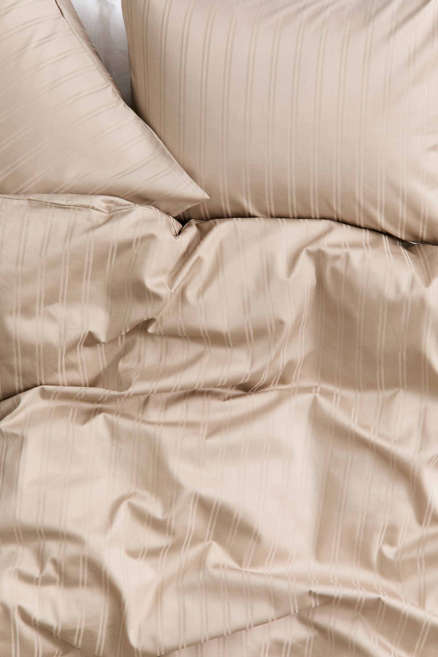 Cotton sateen double/king duvet cover set - Beige/White - 2