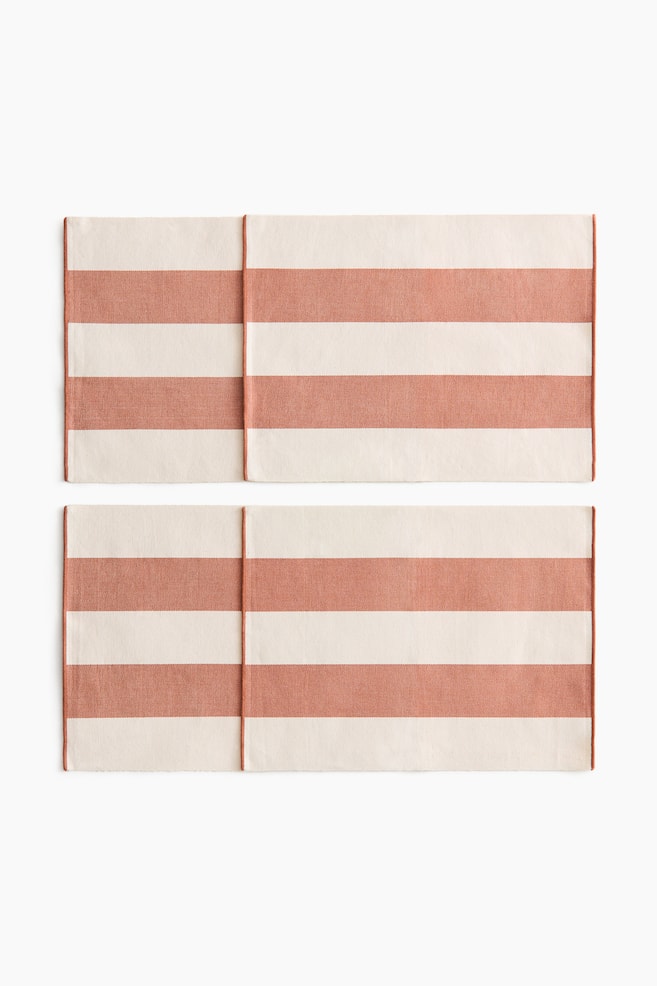 Set van 4 katoenen placemats - Terracotta/gestreept - 1