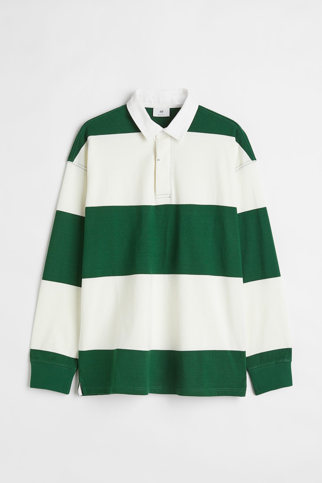 Oversized Fit Rugby shirt Dark green/White striped Men H&M MY