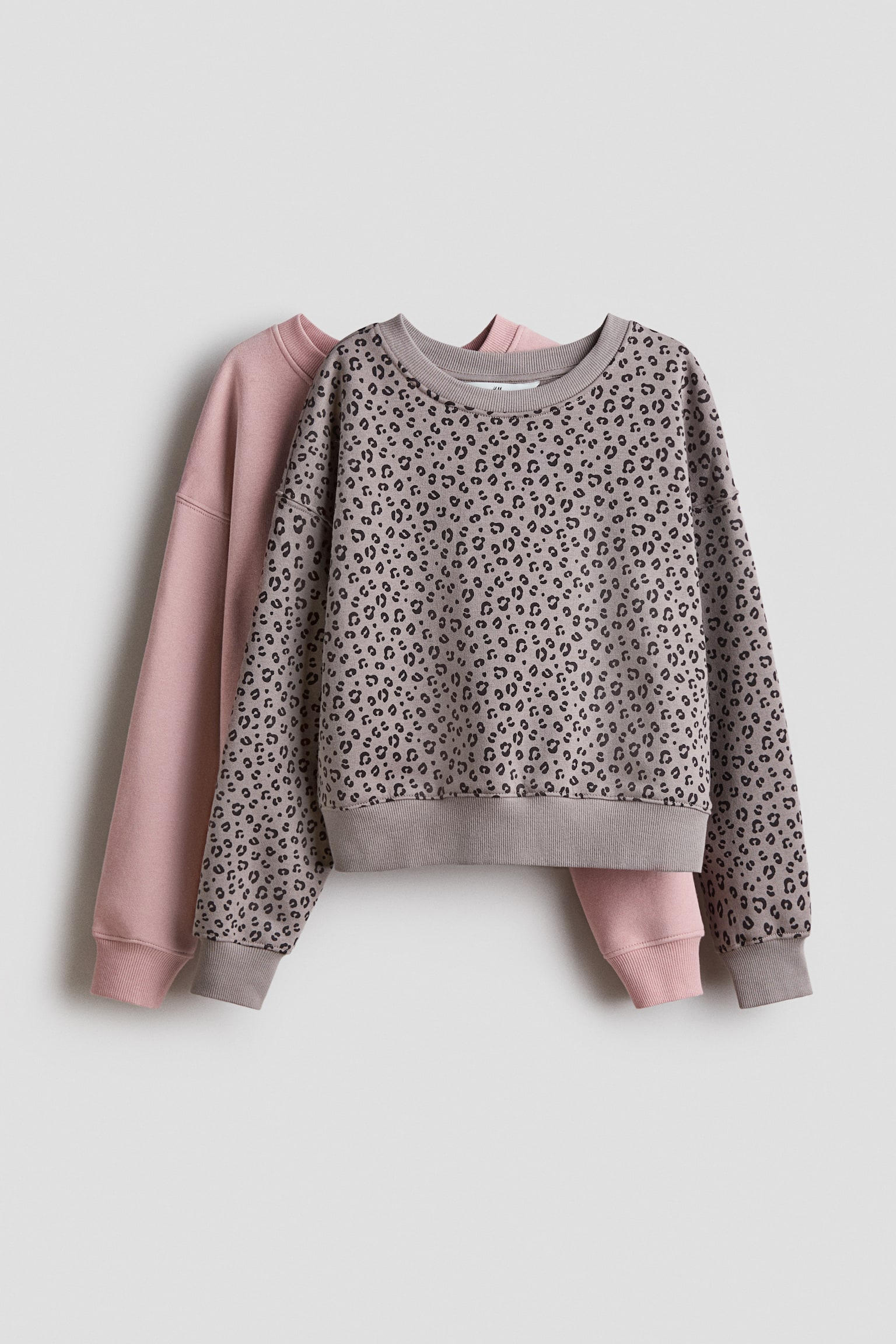 2-pack Sweatshirts - Light pink/leopard print/Black/gray