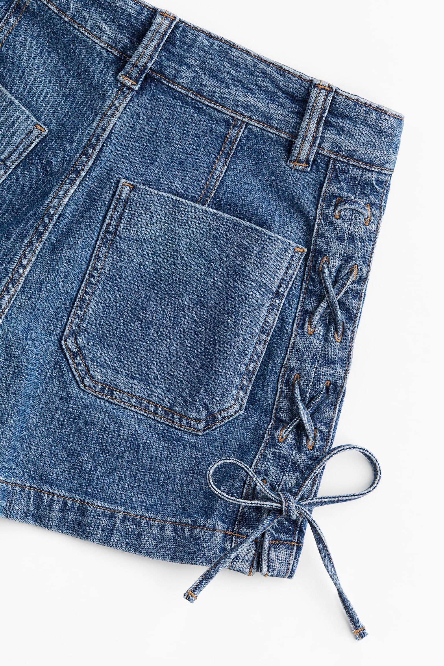 Lacing Detail Denim Shorts - Denim blue - 6