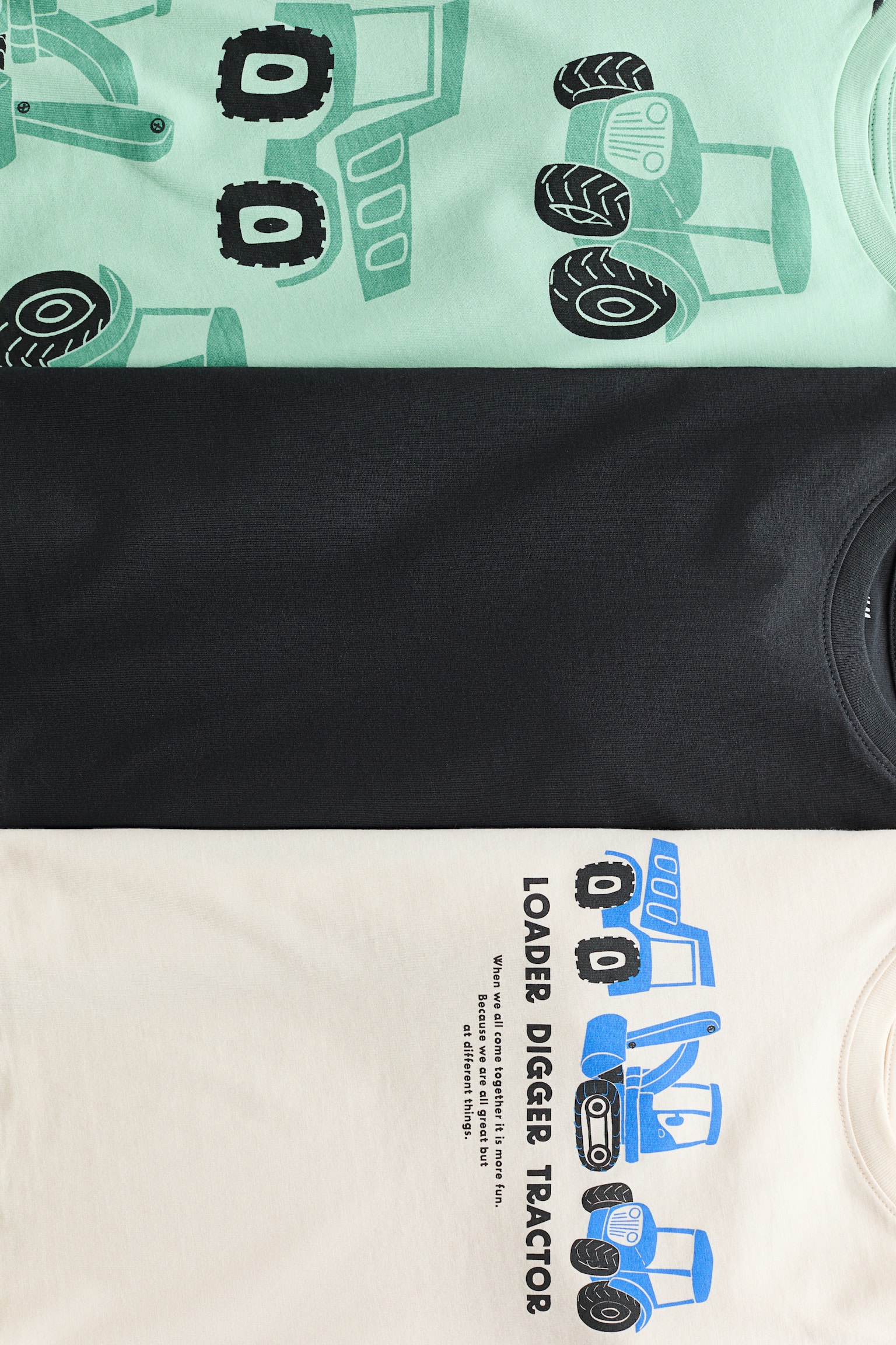 3-Pack Cotton T-Shirts - Cream/tractors/Blue/Football Club - 2