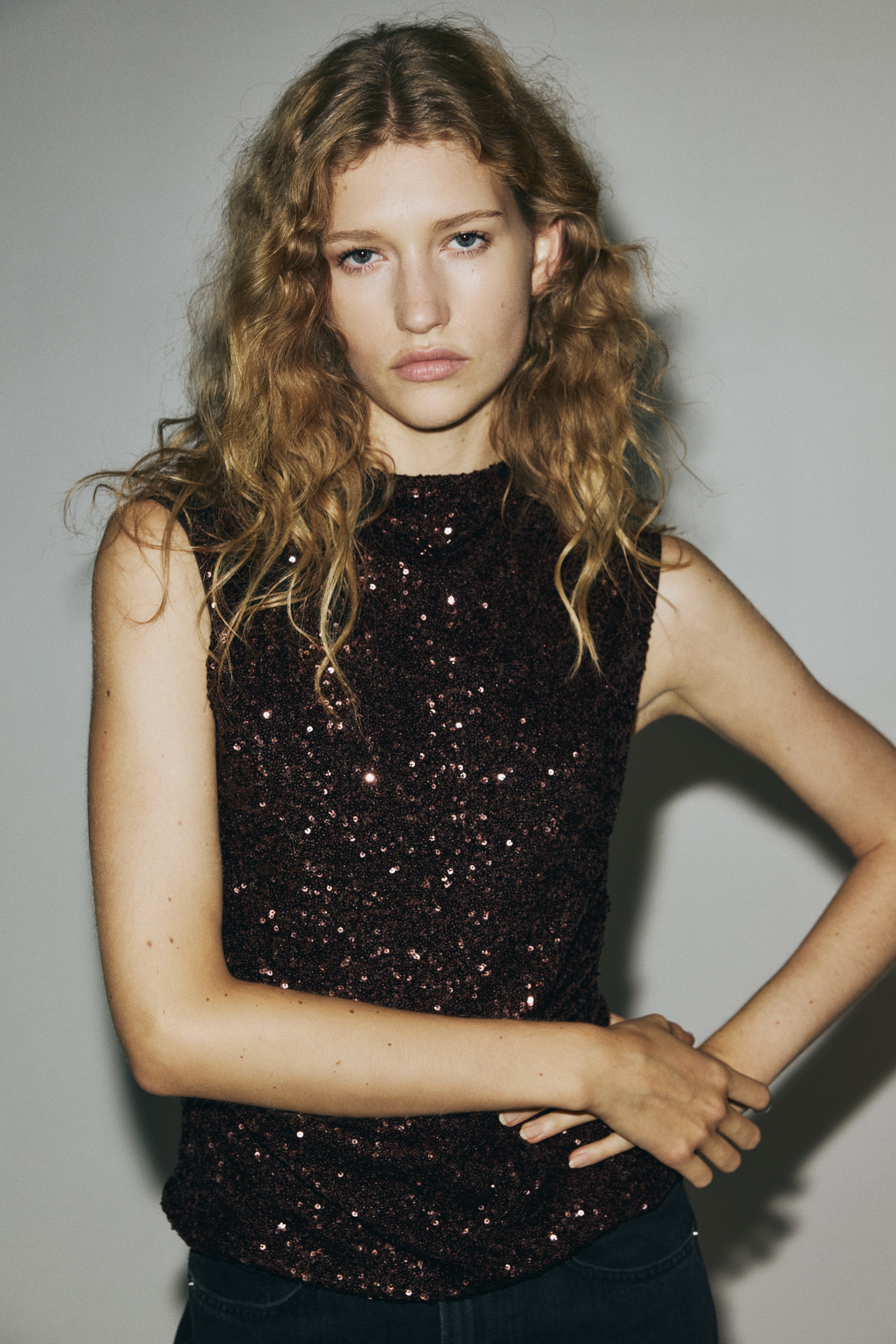 Top con paillettes - Marrone scuro/Nero/argentato/Dorato