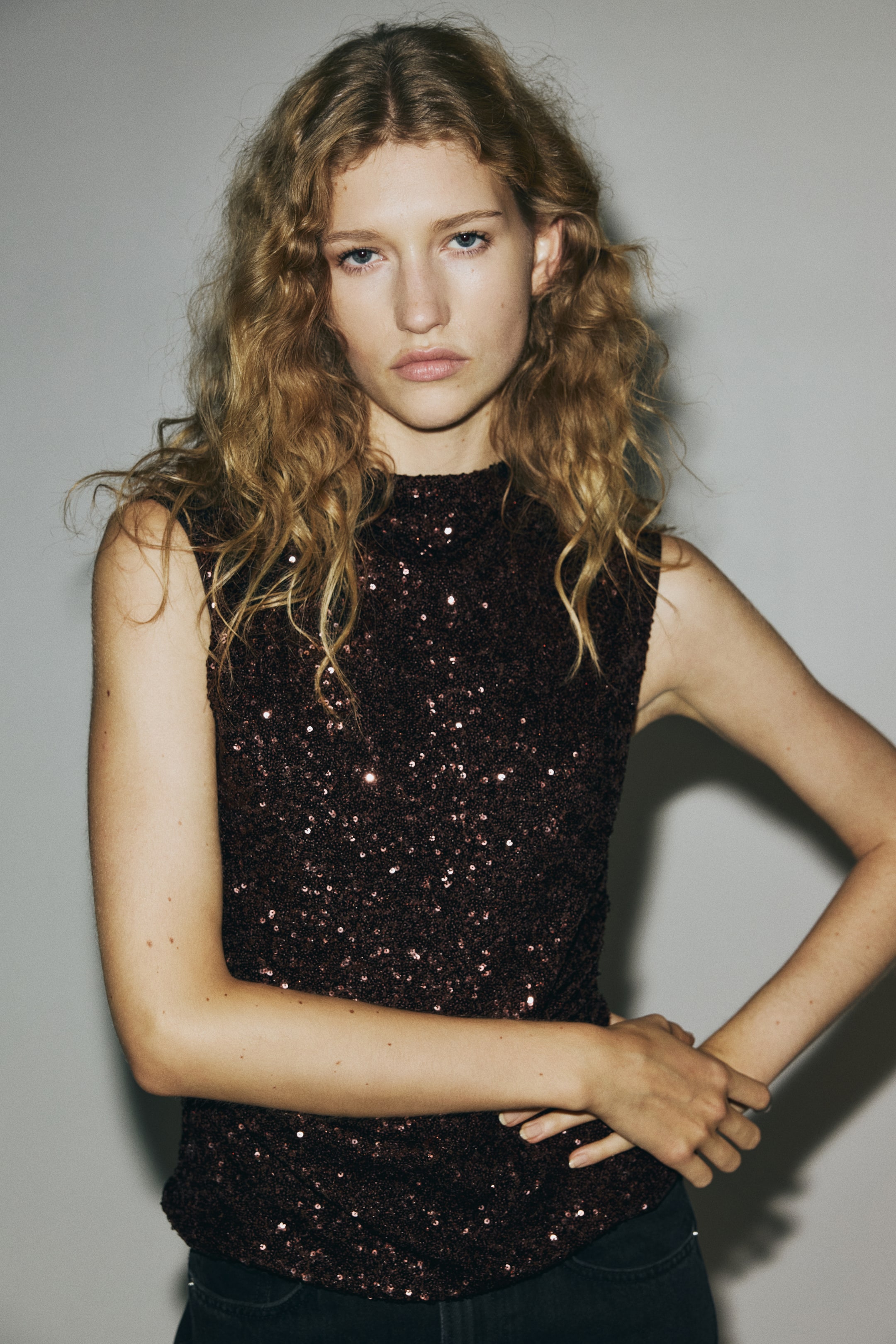 View larger image: Sequined Top - Dark brown - Ladies | H&M US 1