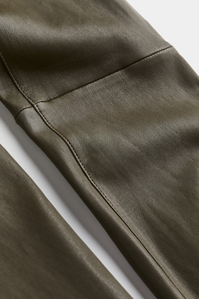 Ankle-length leather trousers - Dark khaki green/Black/Light beige - 7