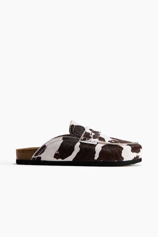 Mules mocassins en cuir - Blanc/imprimé peau de vache/Marron - 5