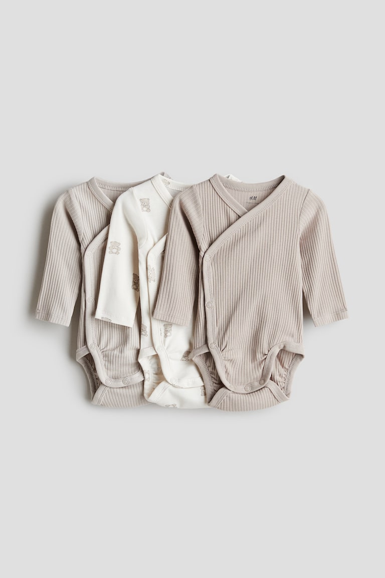 3-pack Wrapover Bodysuits Beige/patterned Kids H&M US