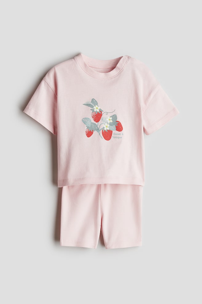 Ensemble 2 pièces en jersey de coton - Rose clair/fraises/Beige clair/chien - 1