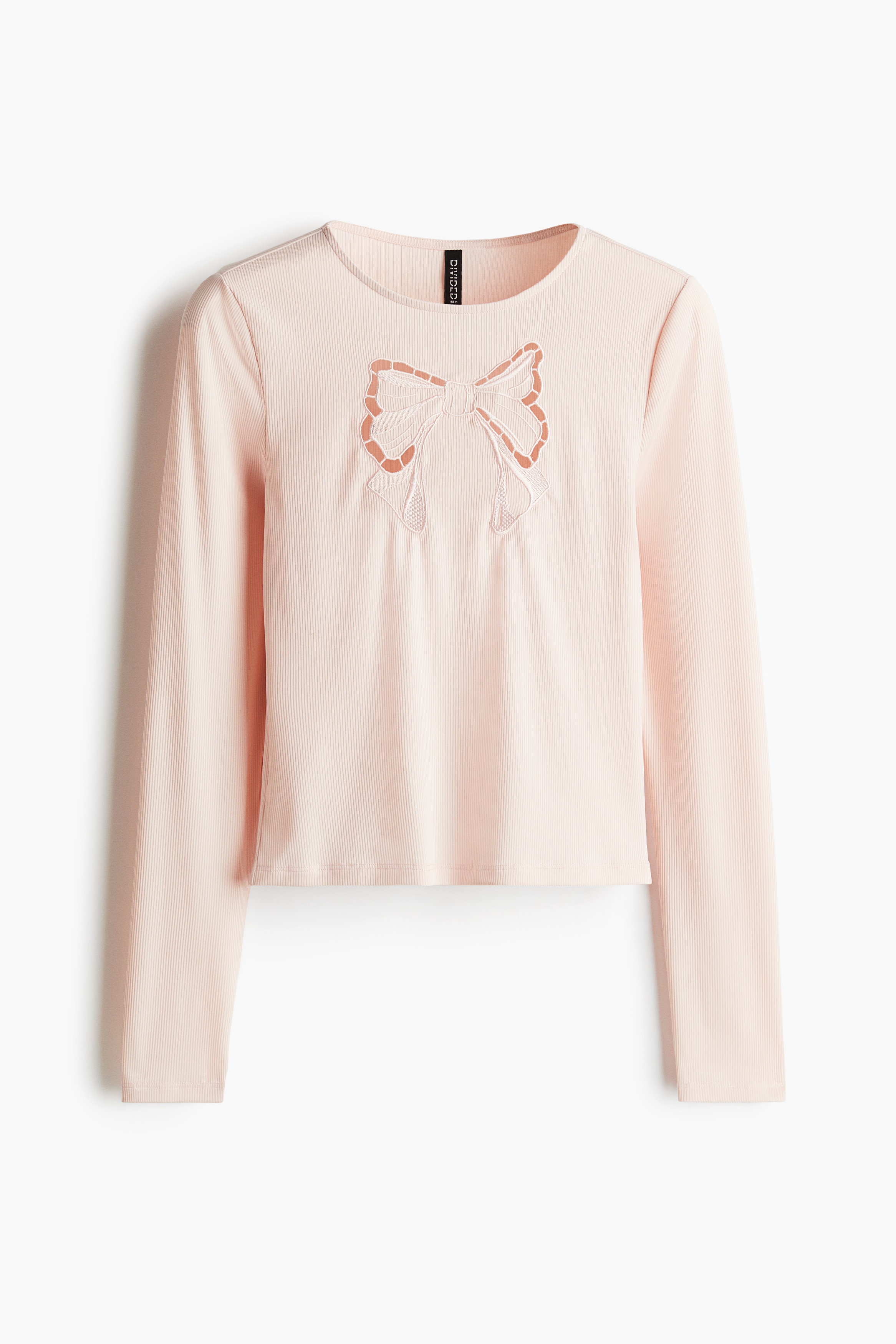 Embroidered-motif ribbed top - Light dusty pink/Bow - Ladies
