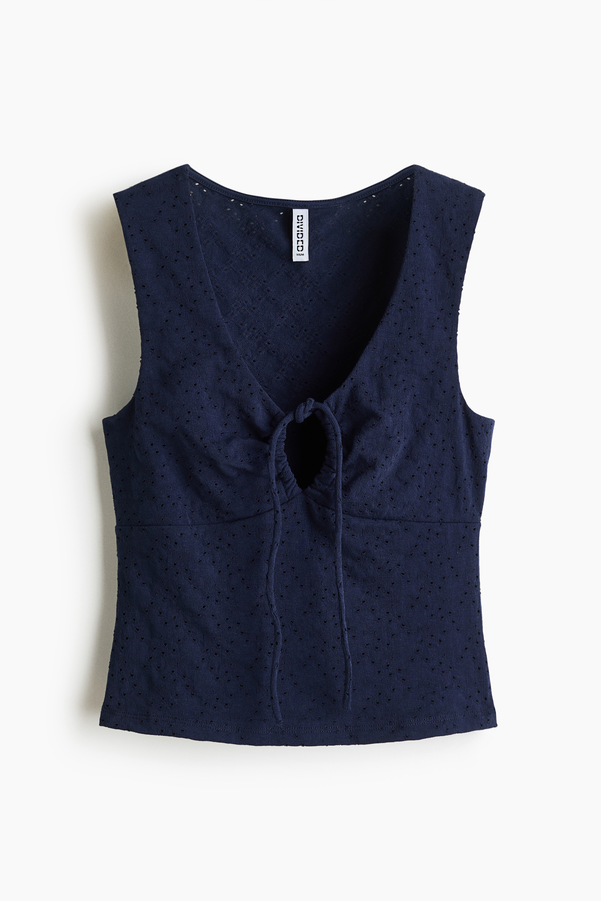 Pointelle-knit top - Dark blue/White/Light yellow