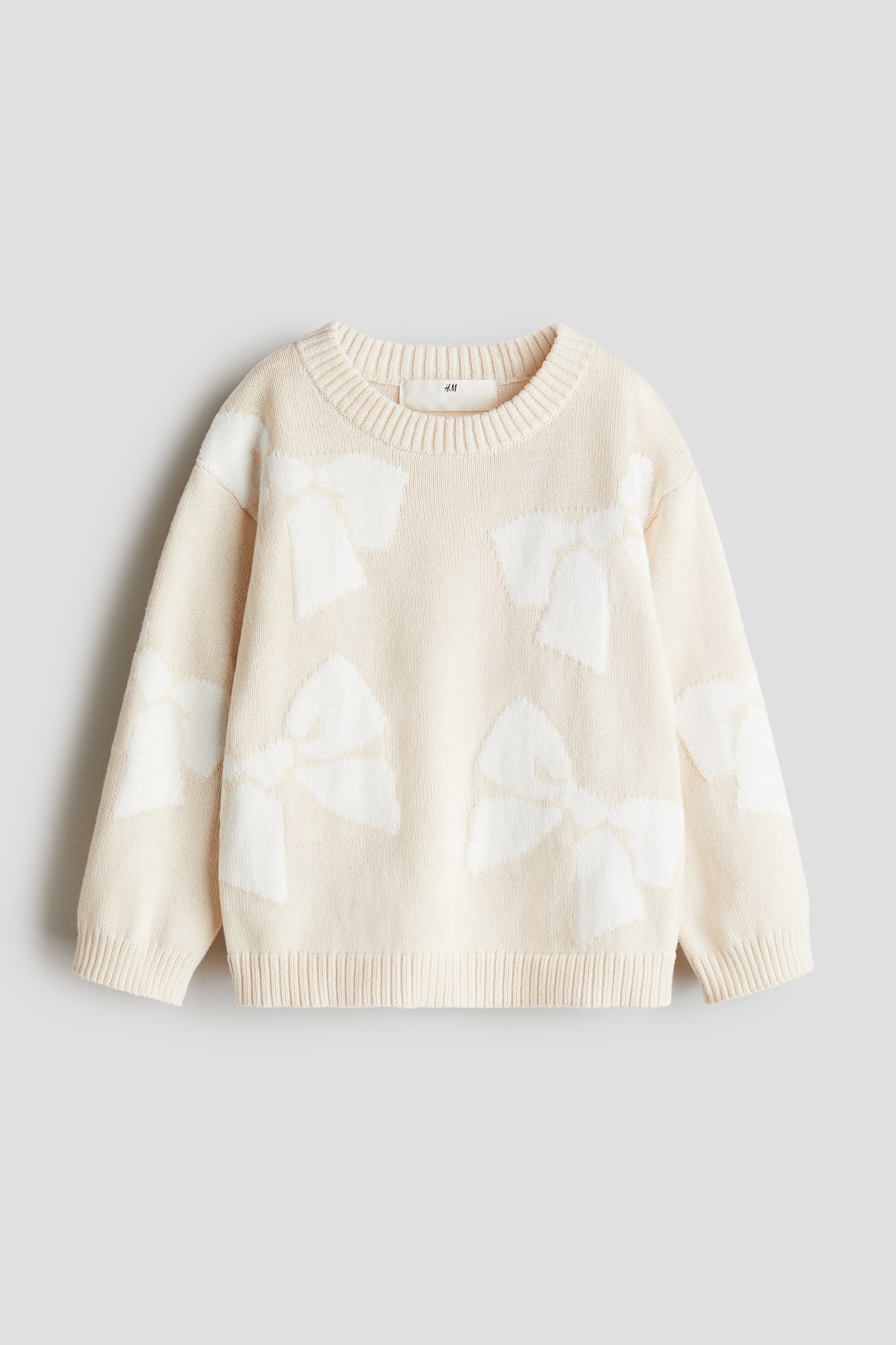 Jacquard-knit cotton jumper - Cream/Bows - 1