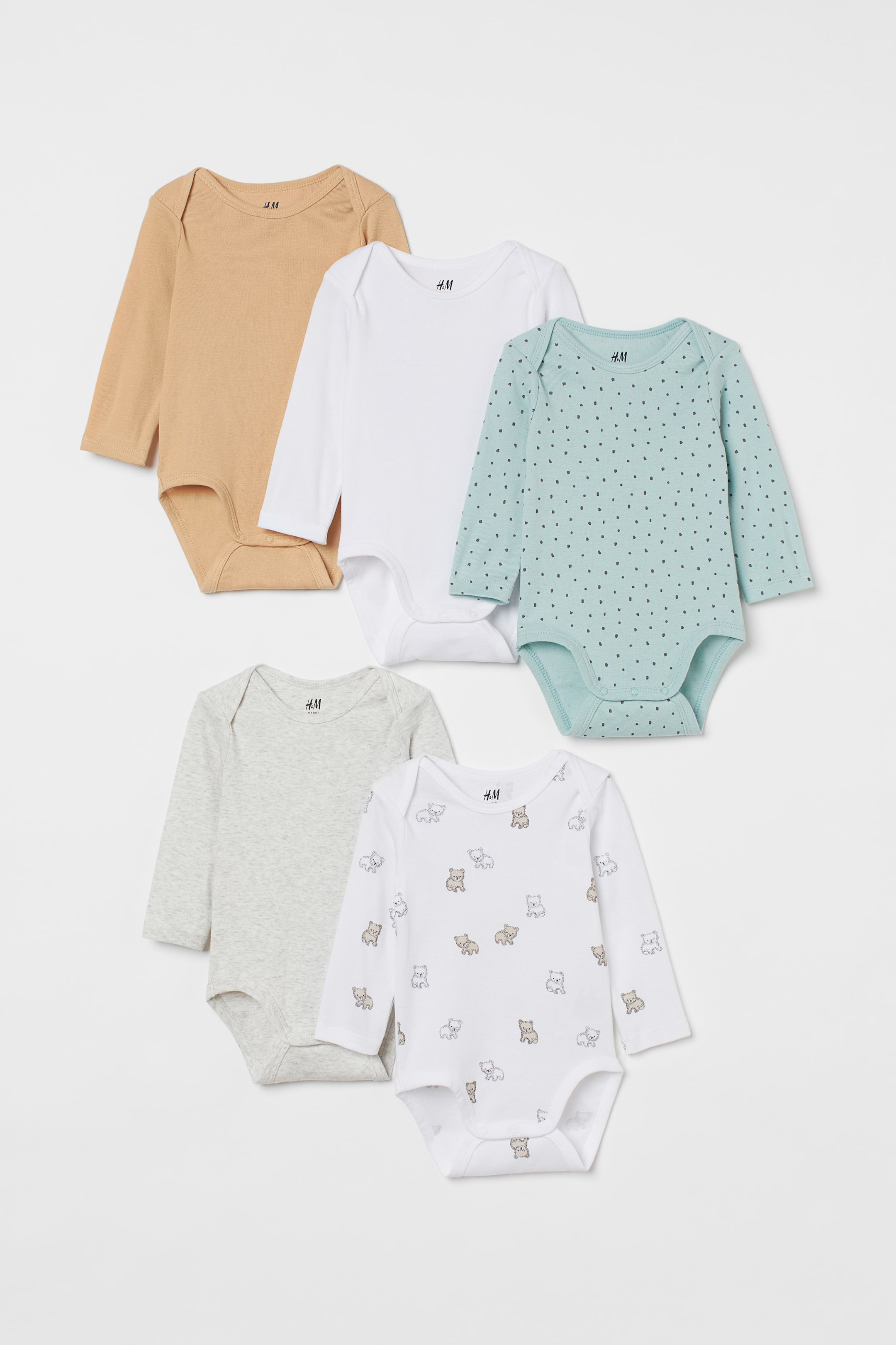 Ver imagen más grande: Pack de 5 bodies de manga larga - Blanco/Osos - NIÑOS | H&M ES 1