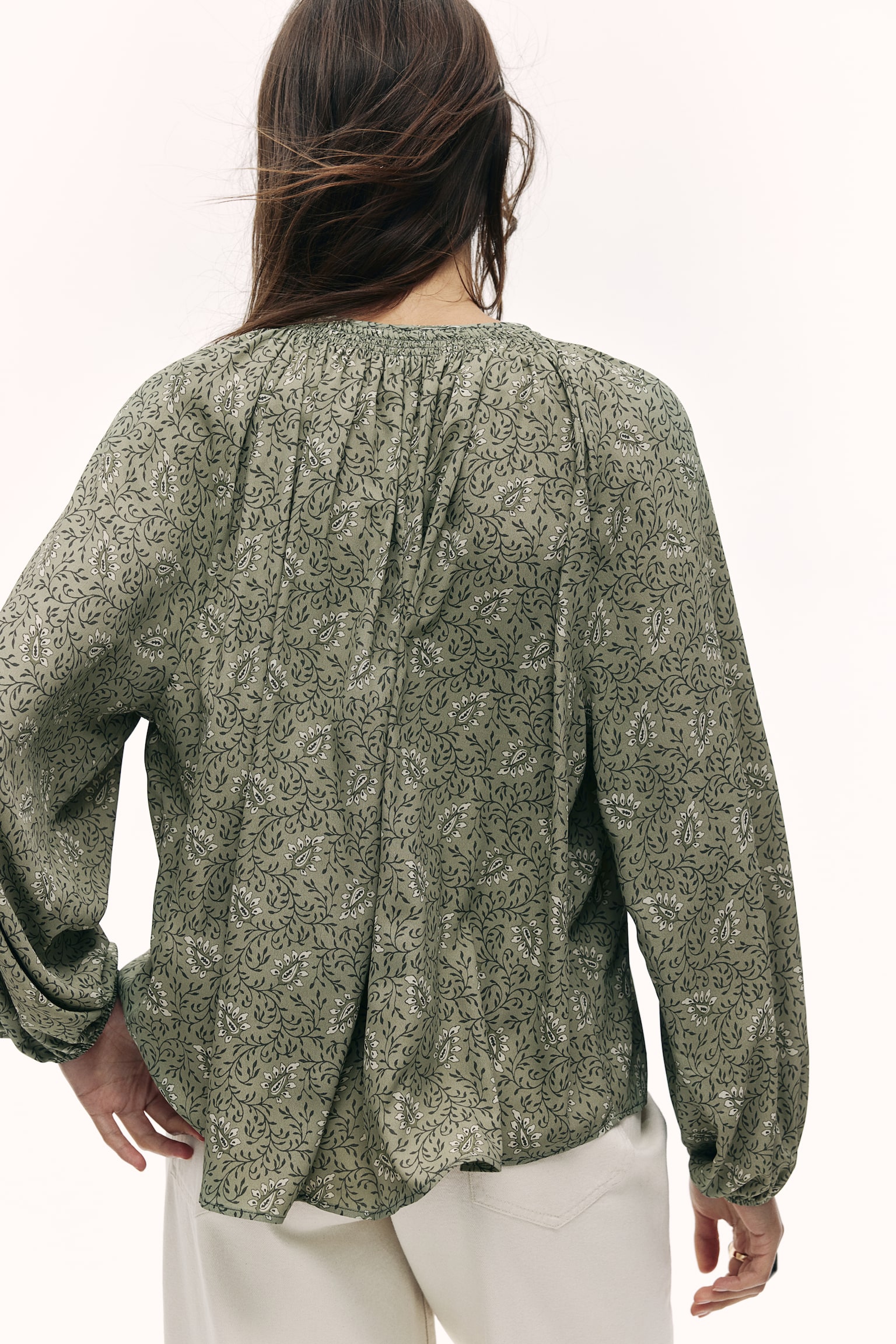 Blouse oversize en crêpe - Vert/motif/Crème/motif gris/Turquoise foncé/motif - 6