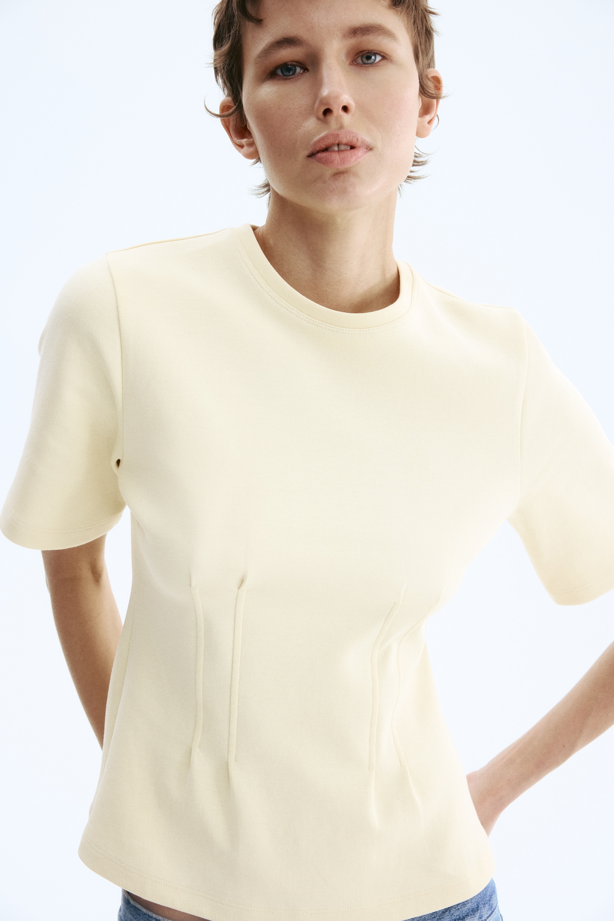 Waisted interlock T-shirt - Pale yellow/Dark mole/Dusty pink/Black/White